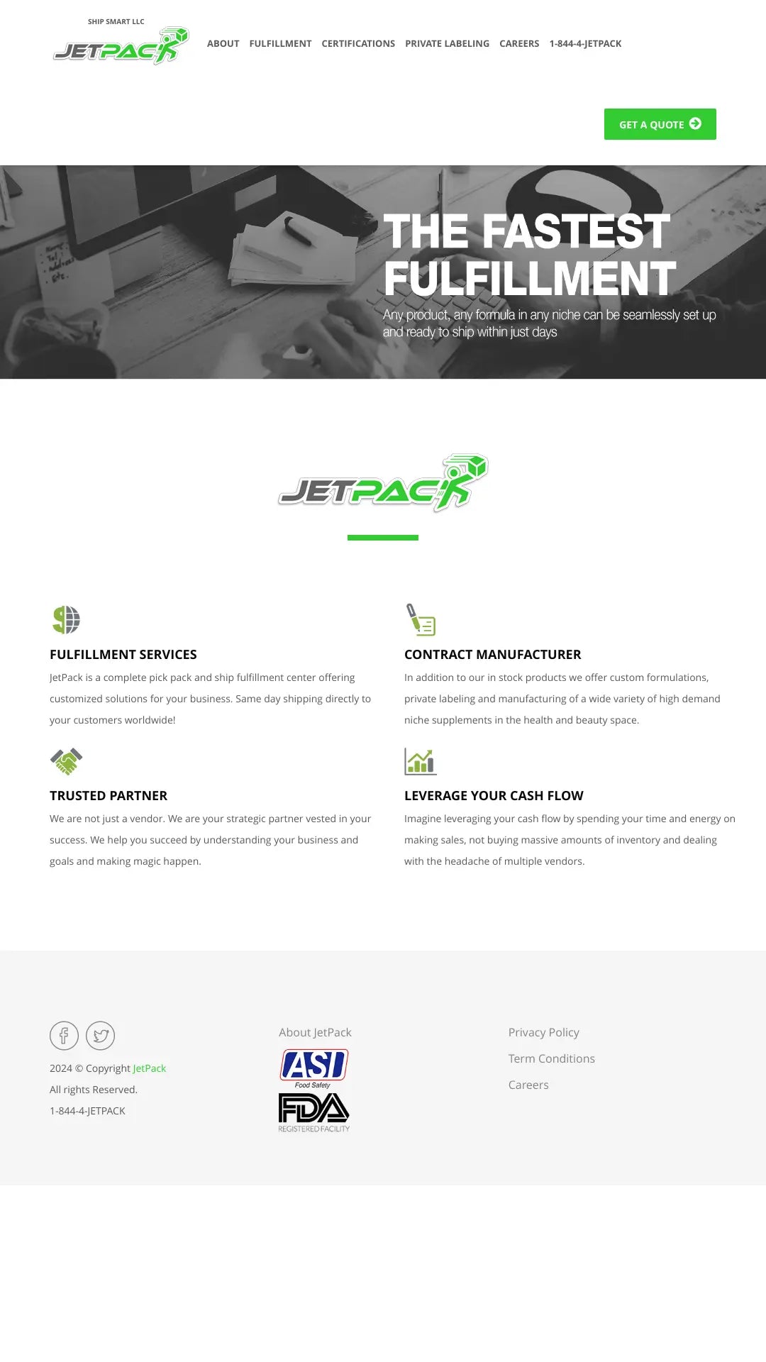 Screenshot: the JetPack Shipping website.