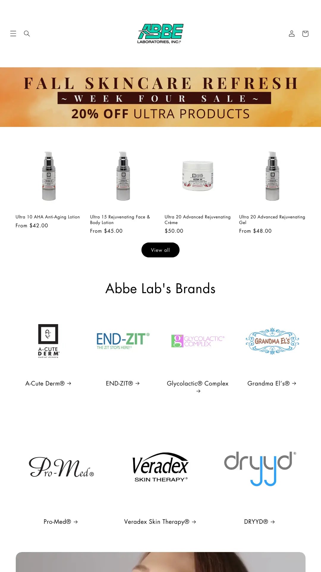 Screenshot: the Abbe Labs website.