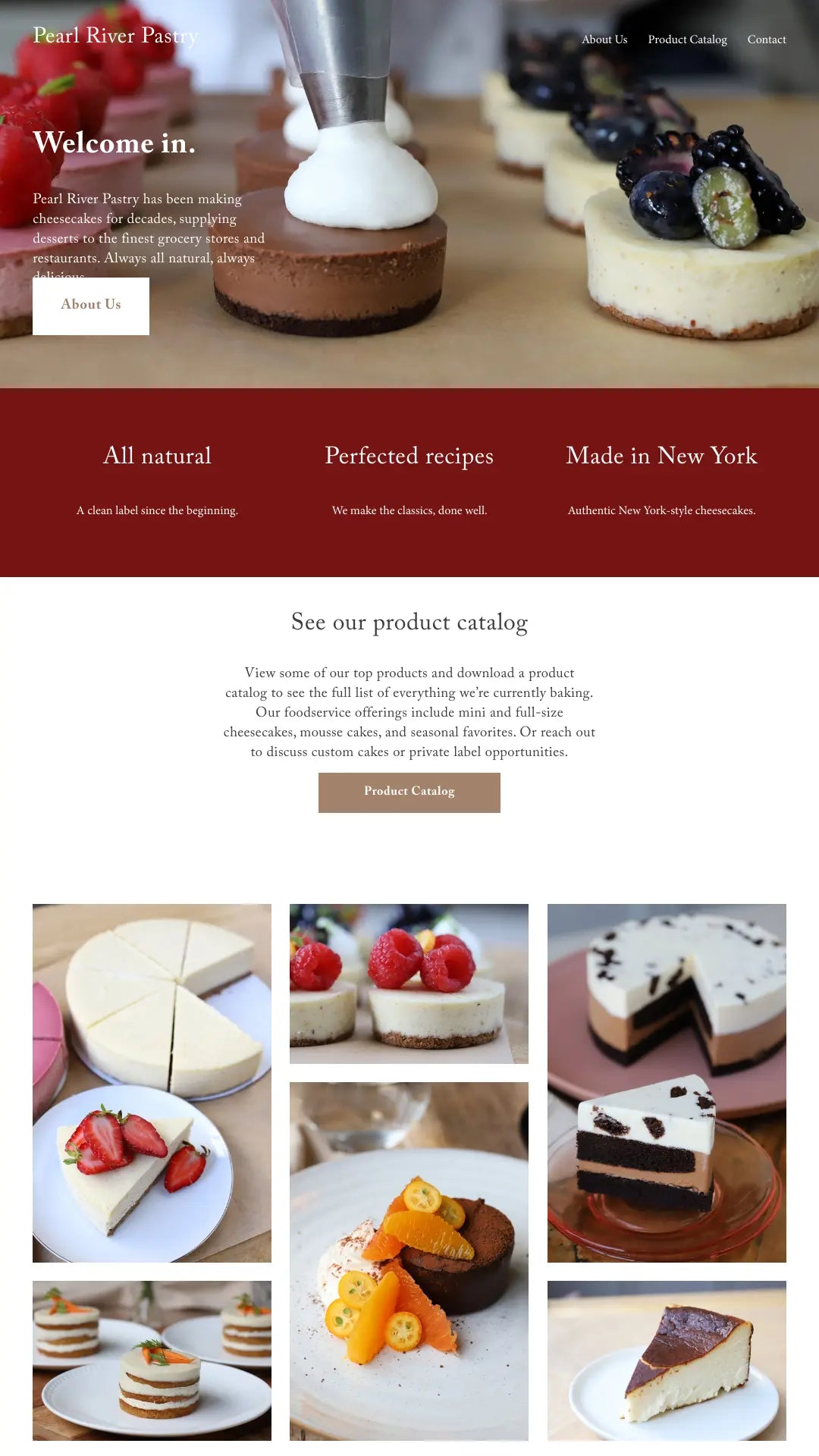 Screenshot: the Pearl River Pastry & Chocolates website.