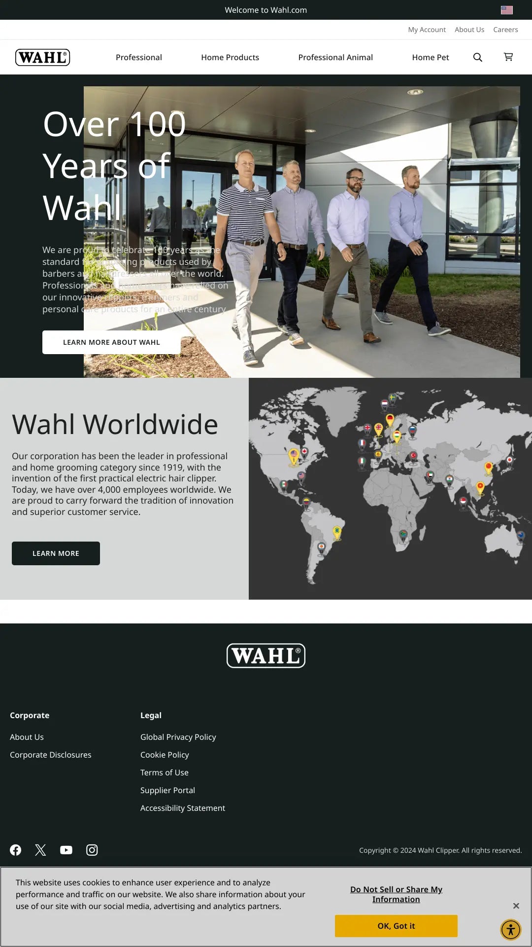 Screenshot: the Wahl Clipper Corporation website.