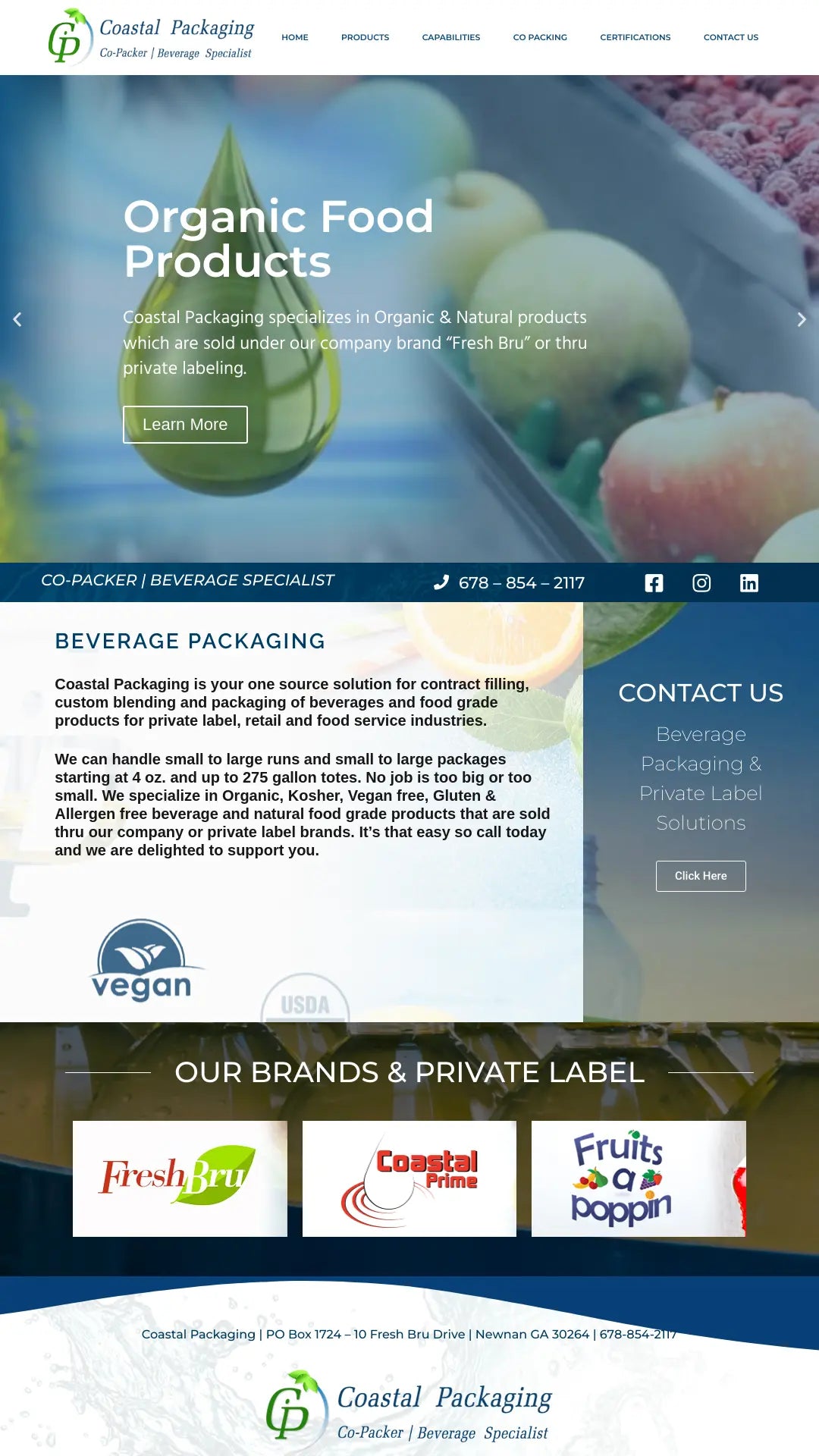 Screenshot: the FreshBru website.