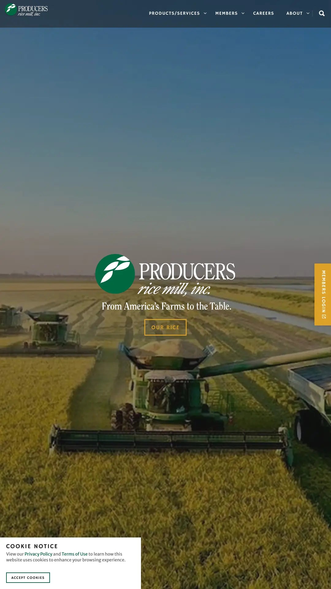 Screenshot: the Producers Rice Mill Inc. website.