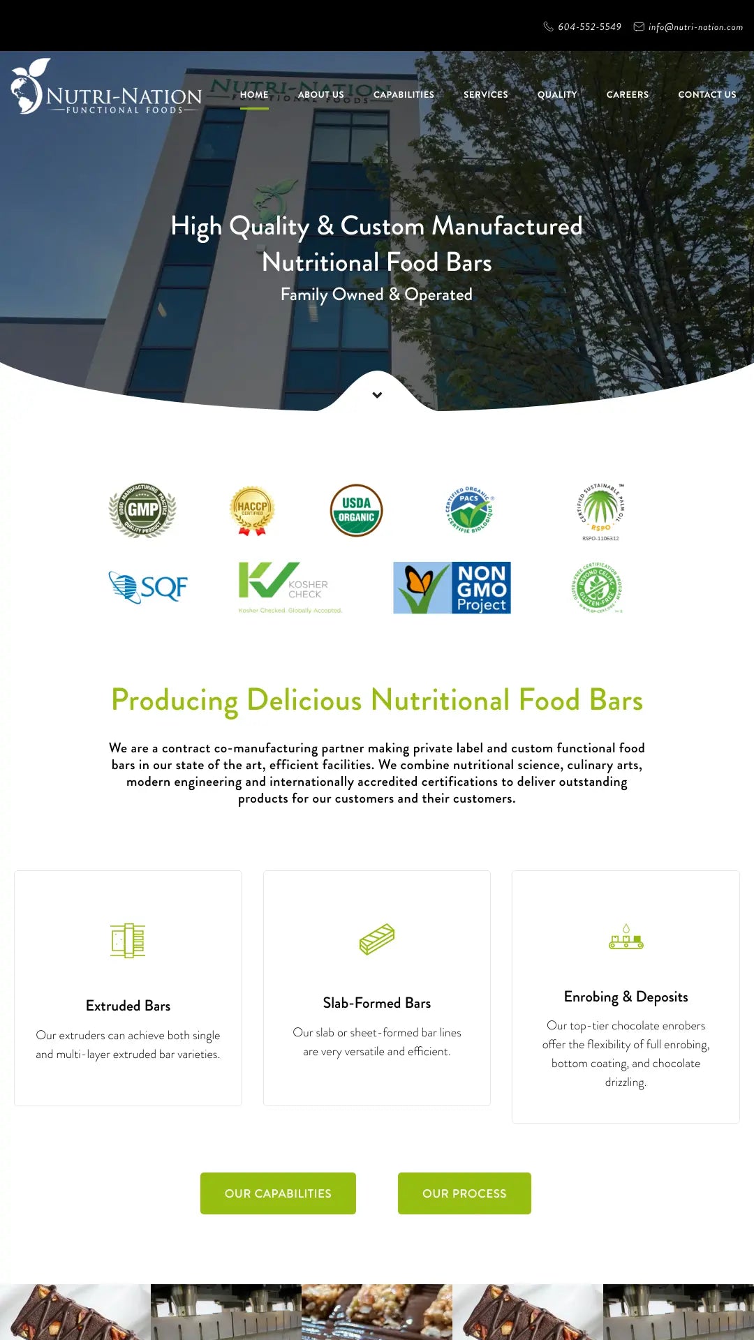 Screenshot: the Nutrition Bar Confectioners website.