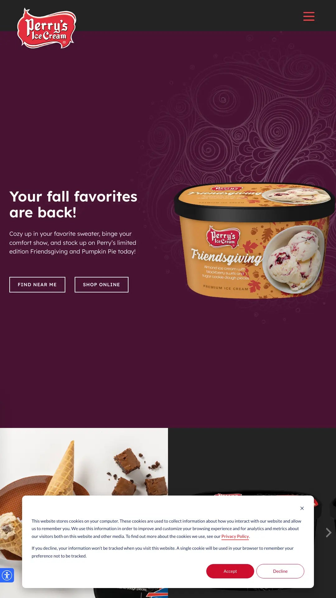 Screenshot: the Perry's Ice Cream Co website.