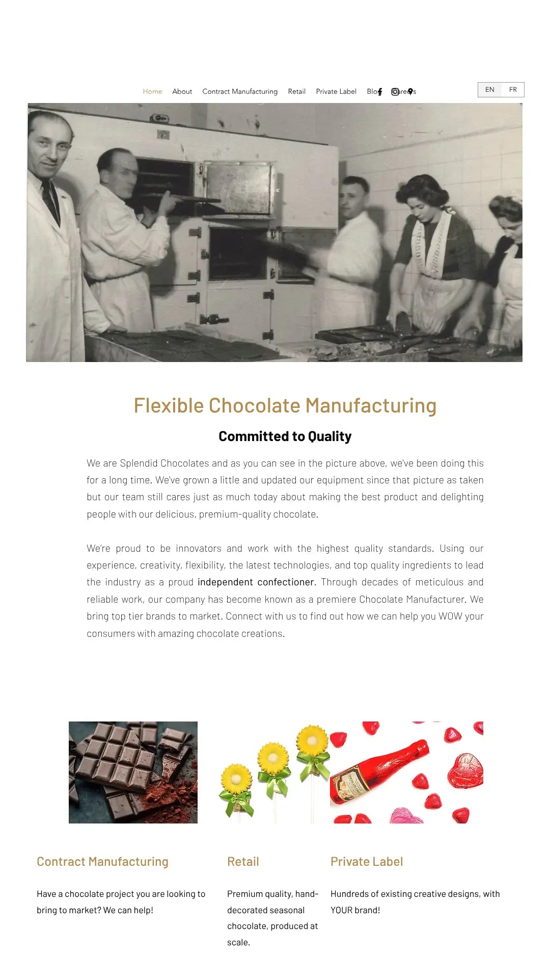 Screenshot: the Splendid Chocolates website.