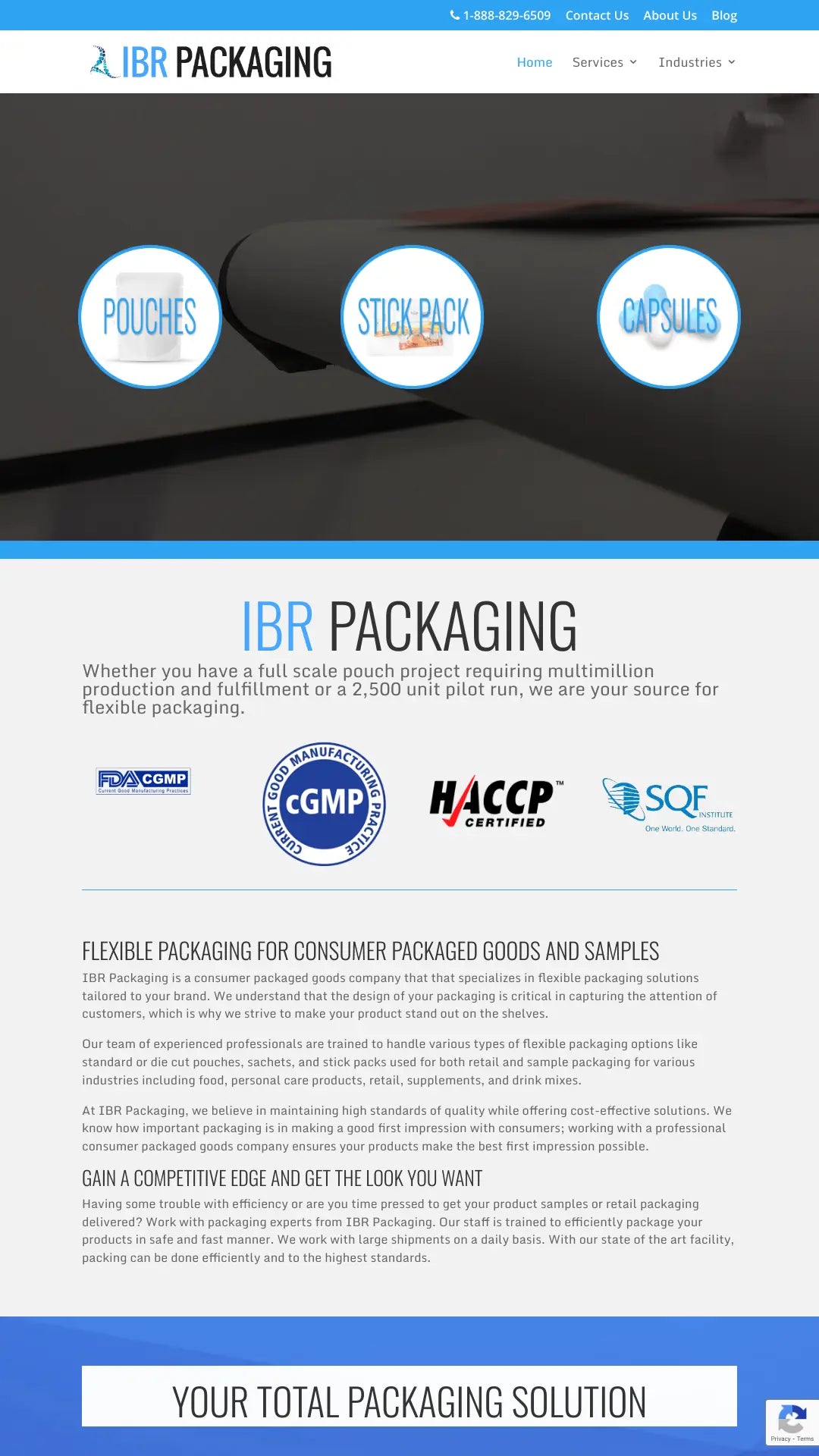 Screenshot: the IBR Packaging website.