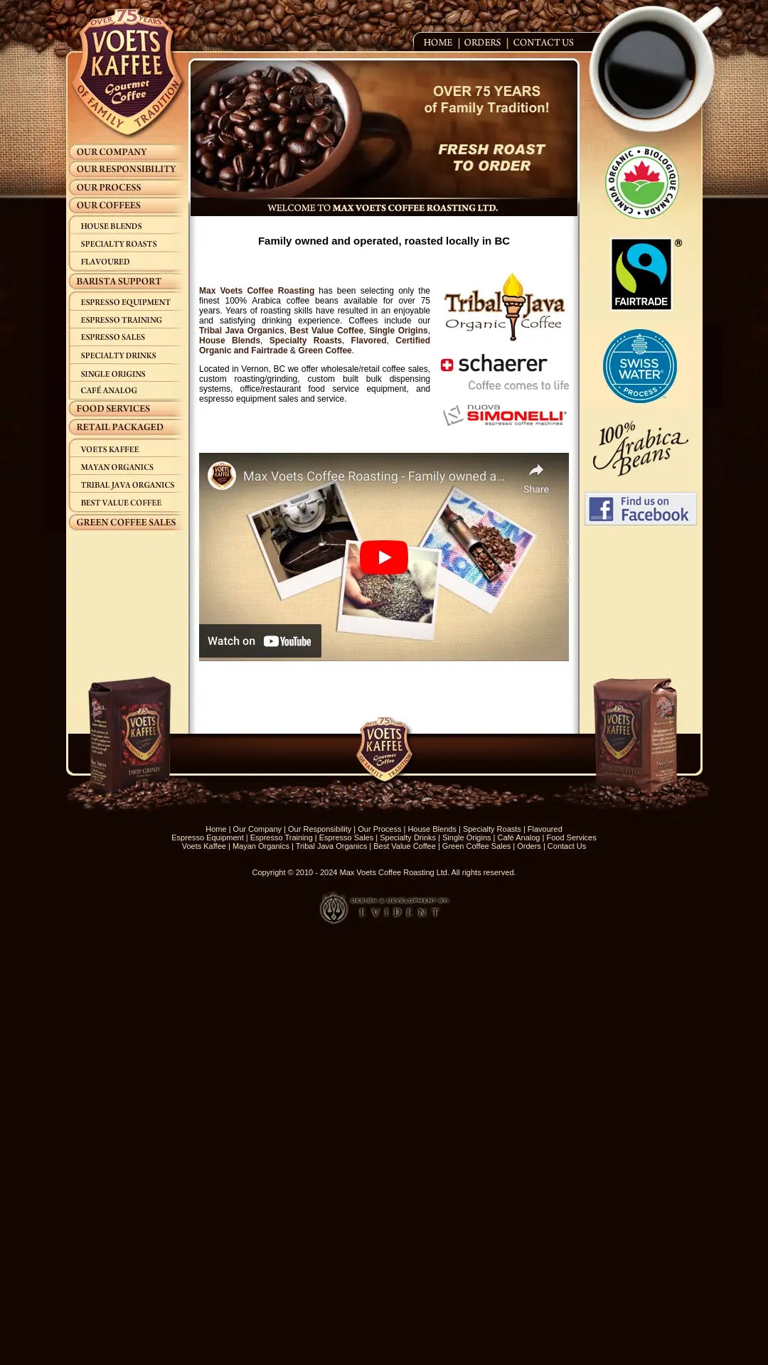 Screenshot: the Max Voets Coffee Roasting LTD website.