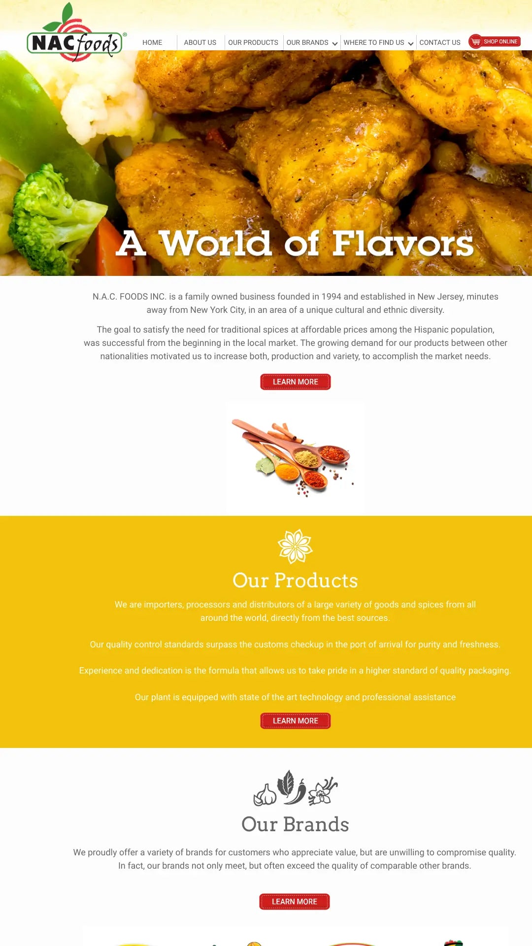 Screenshot: the N.A.C. Foods website.