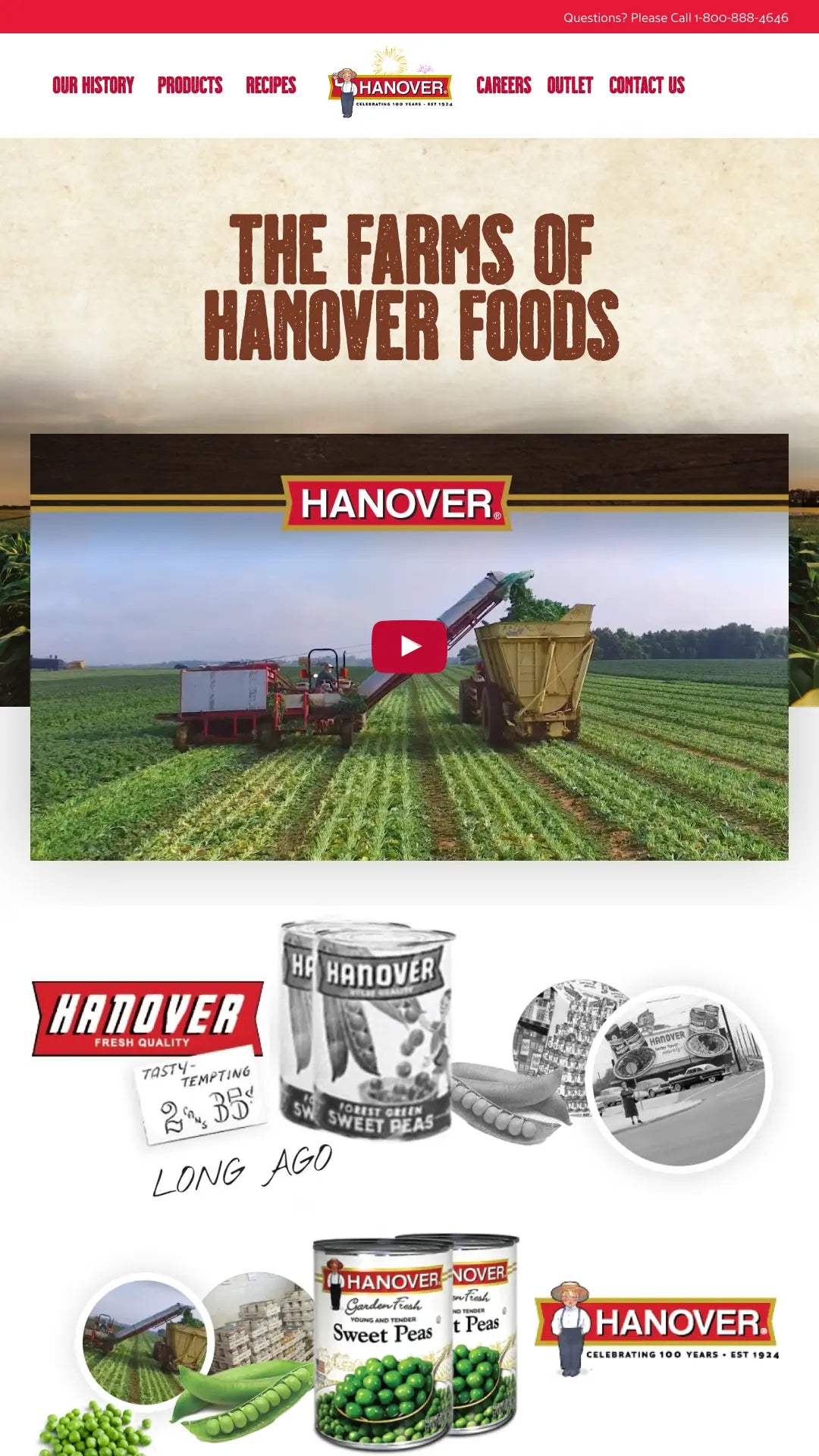 Screenshot: the Hanover Foods Corporation website.