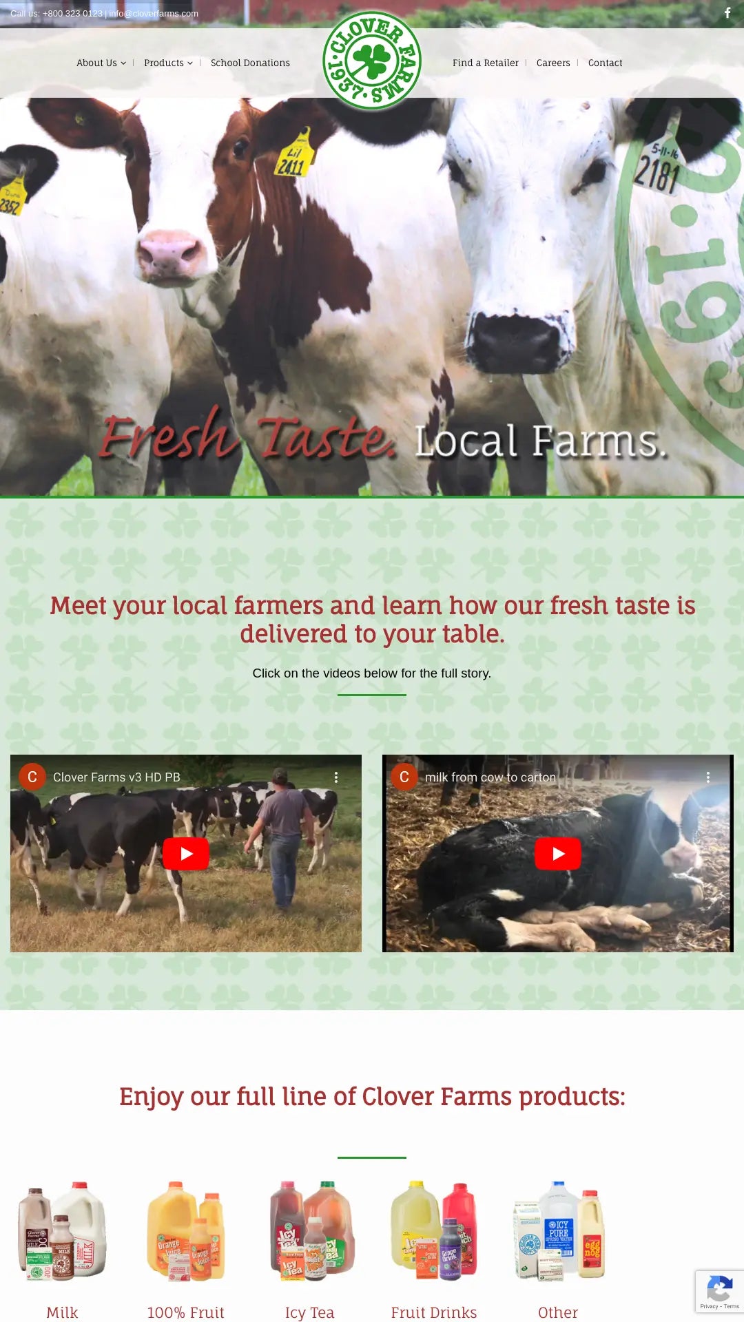 Screenshot: the Clover Farm Dairy Co website.