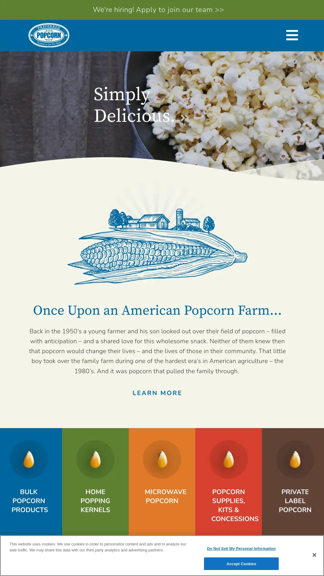 Screenshot: the Preferred Popcorn website.