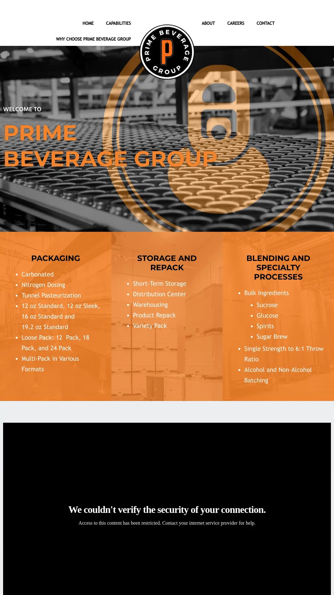 Screenshot: the Prime Beverage Group website.