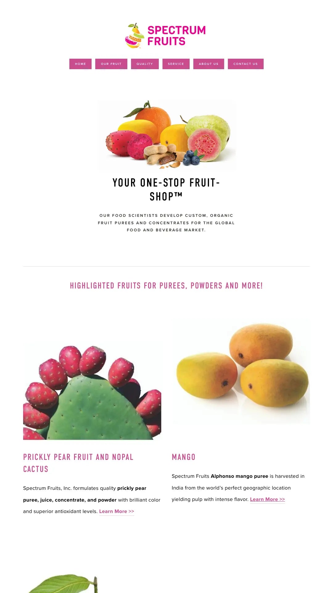 Screenshot: the Spectrum Fruits website.