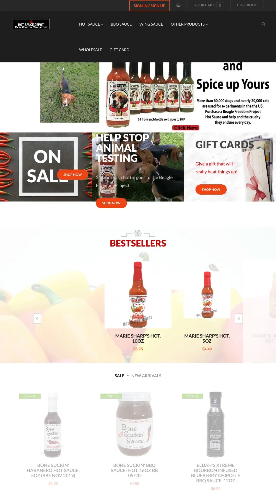 Screenshot: the Hot Sauce Depot website.