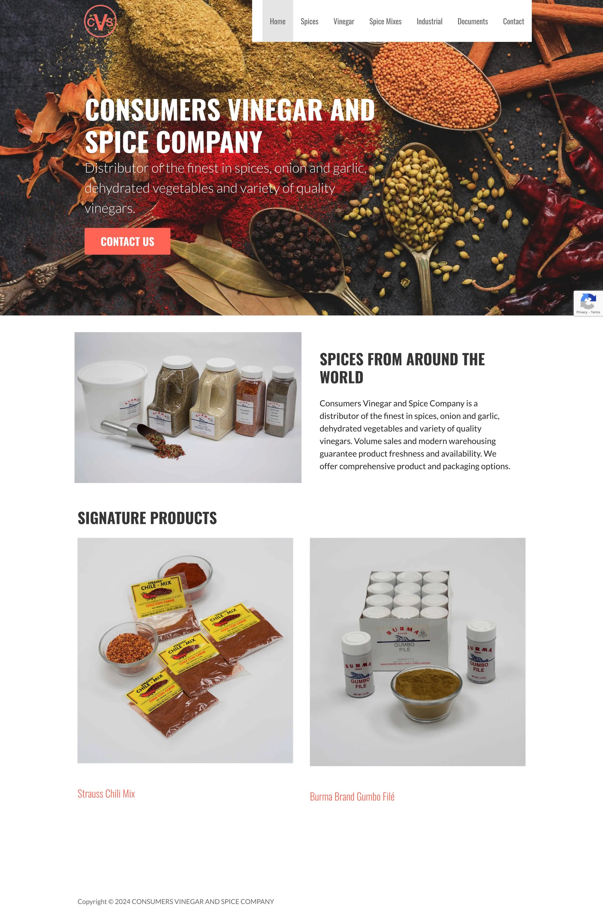 Screenshot: the Consumers Vinegar and Spice Co website.