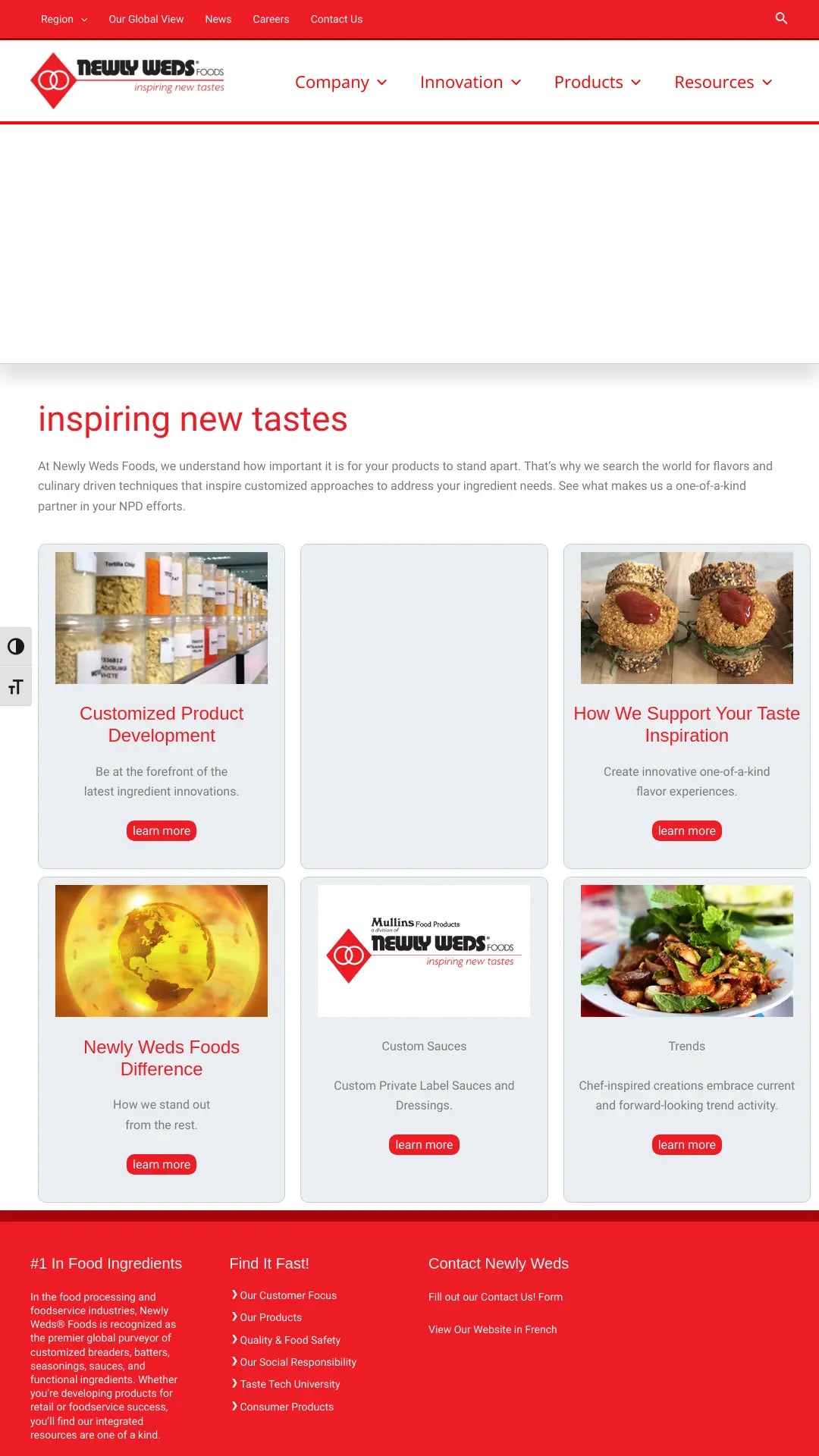 Screenshot: the Newly Weds Foods website.