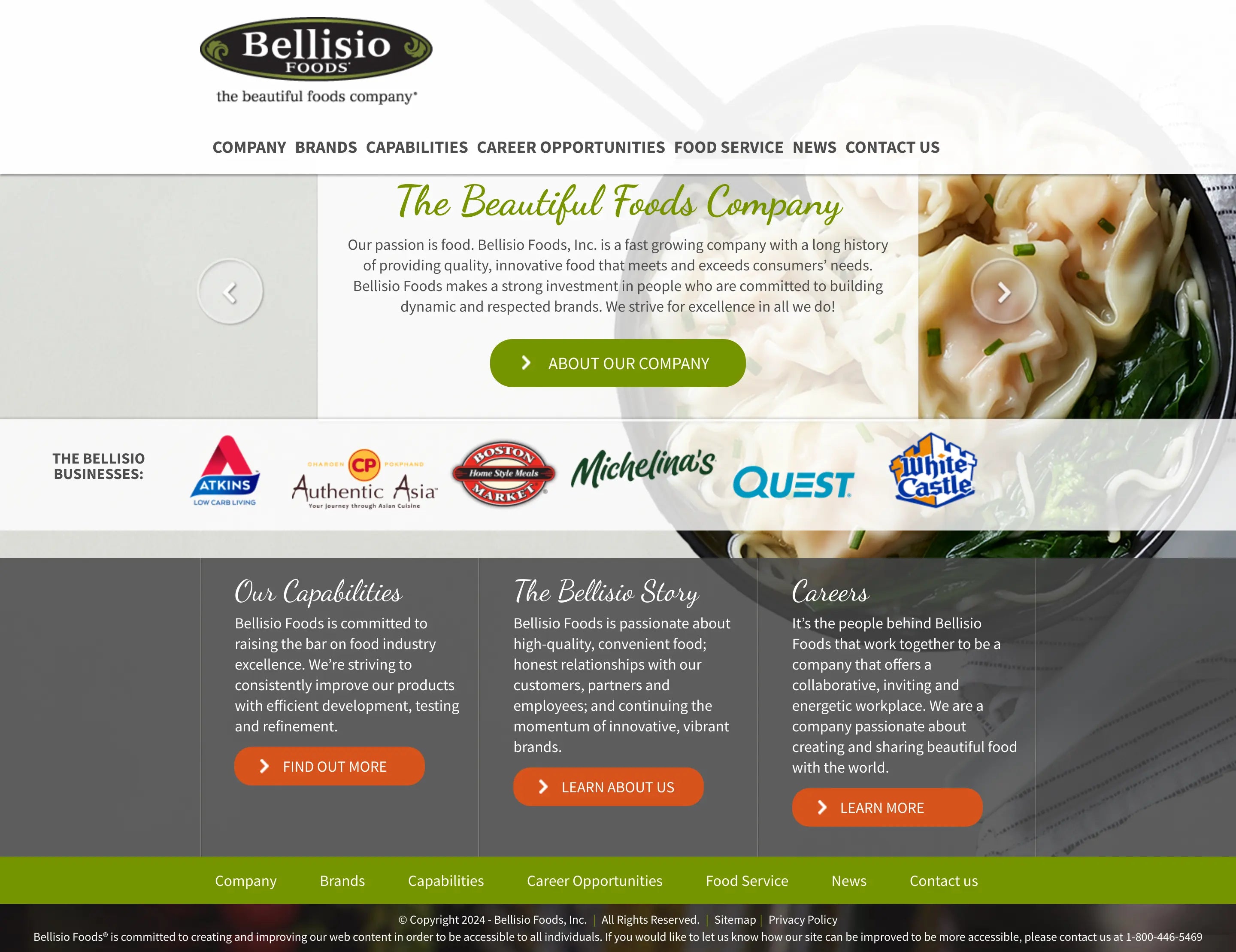 Screenshot: the Bellisio Foods website.