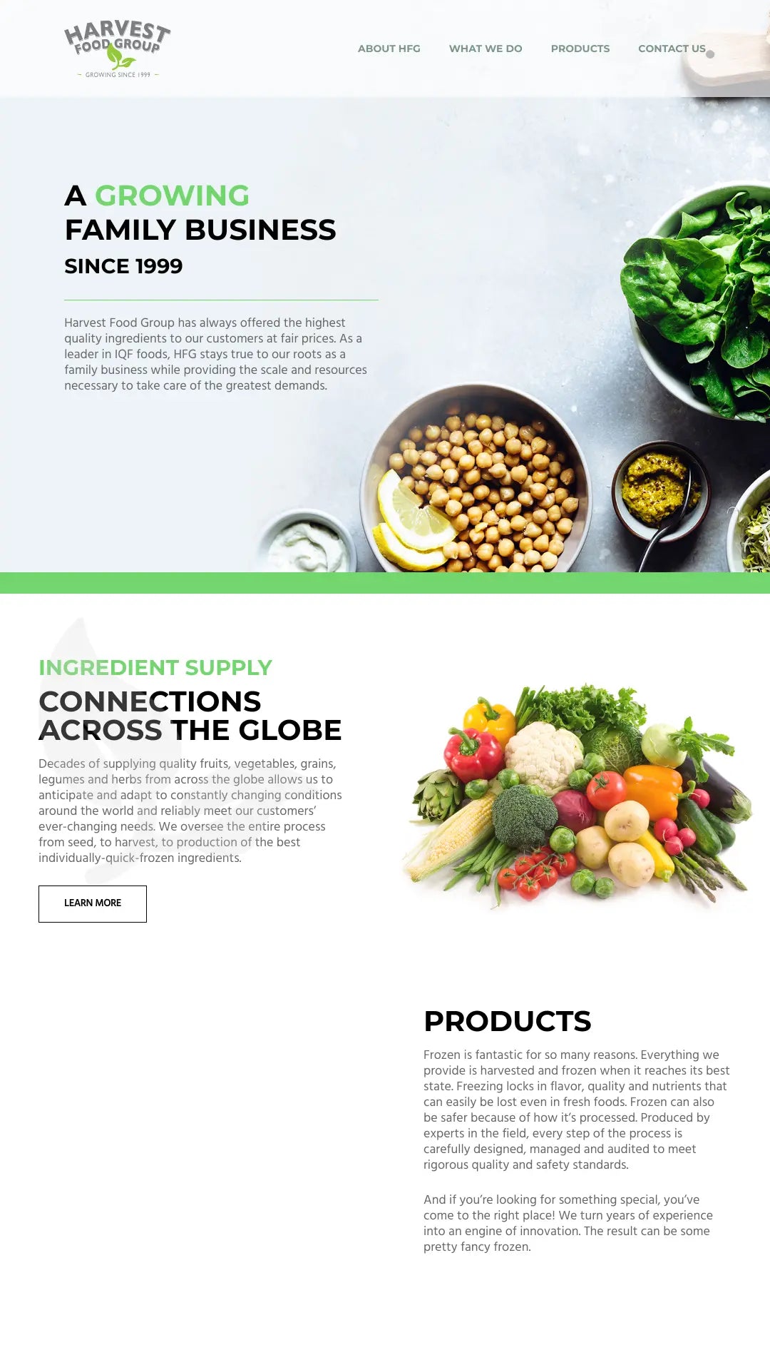 Screenshot: the Harvest Food Group website.