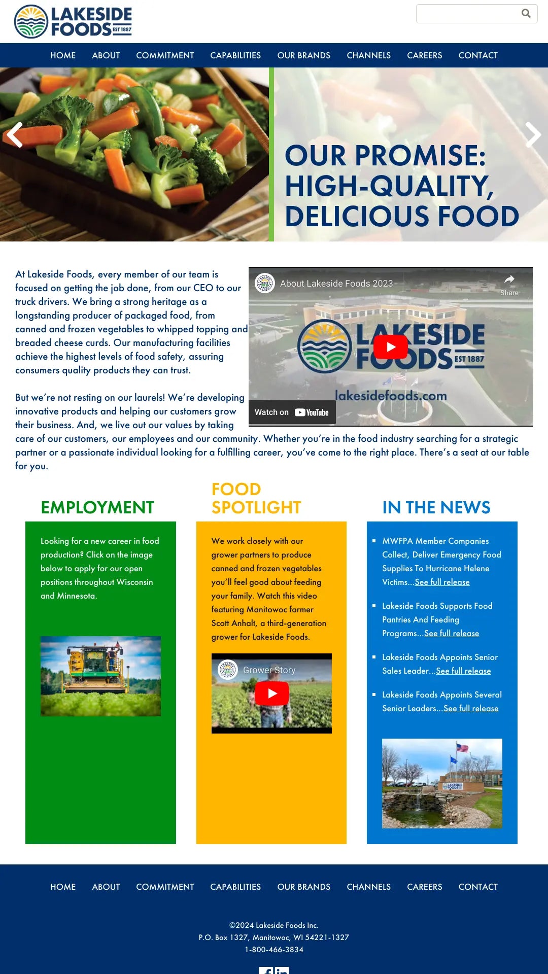 Screenshot: the Lakeside Foods, Inc. website.