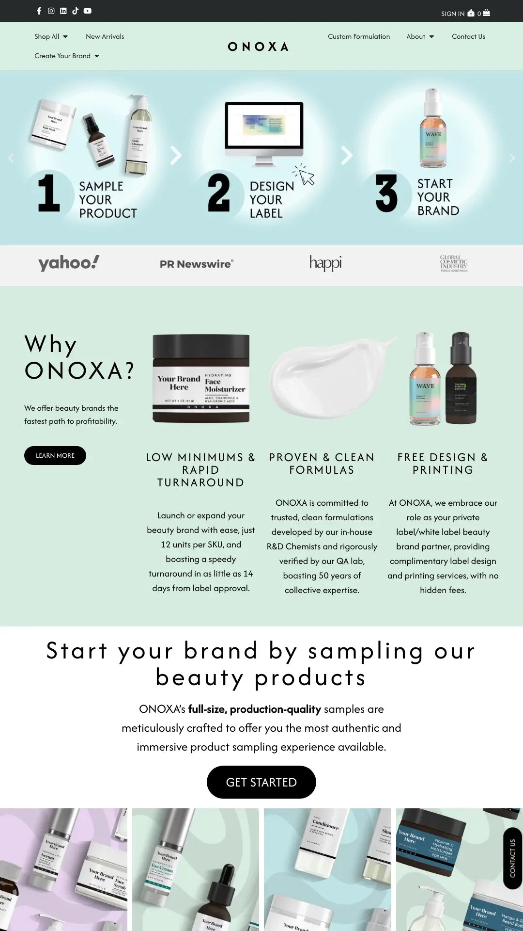 Screenshot: the ONOXA website.