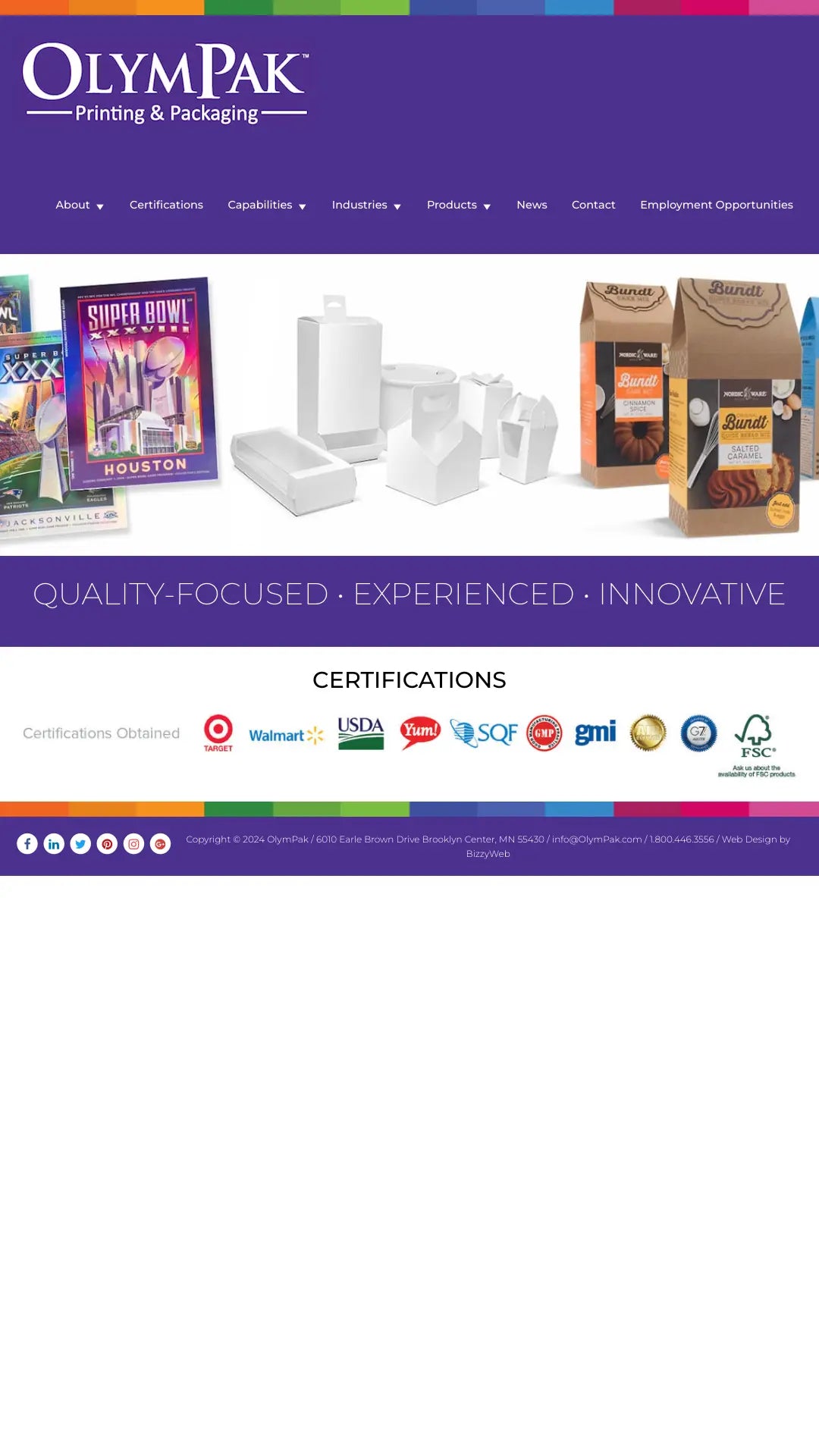 Screenshot: the Olympak Printing & Packaging website.