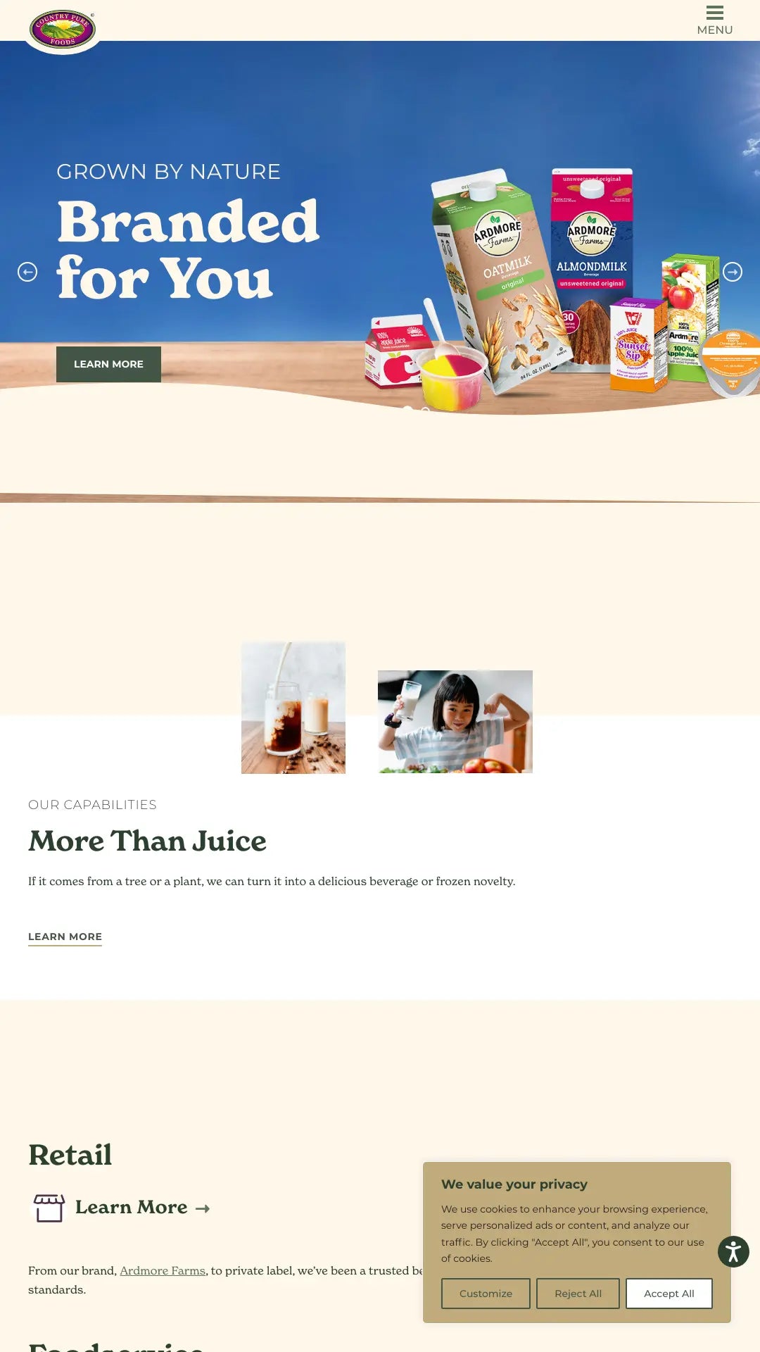 Screenshot: the Country Pure Foods website.