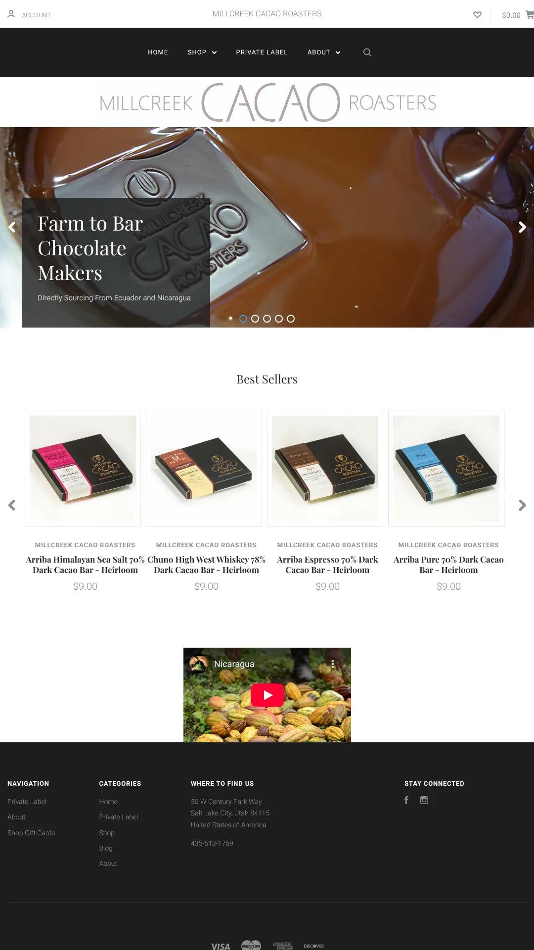 Screenshot: the Millcreek Cacao website.