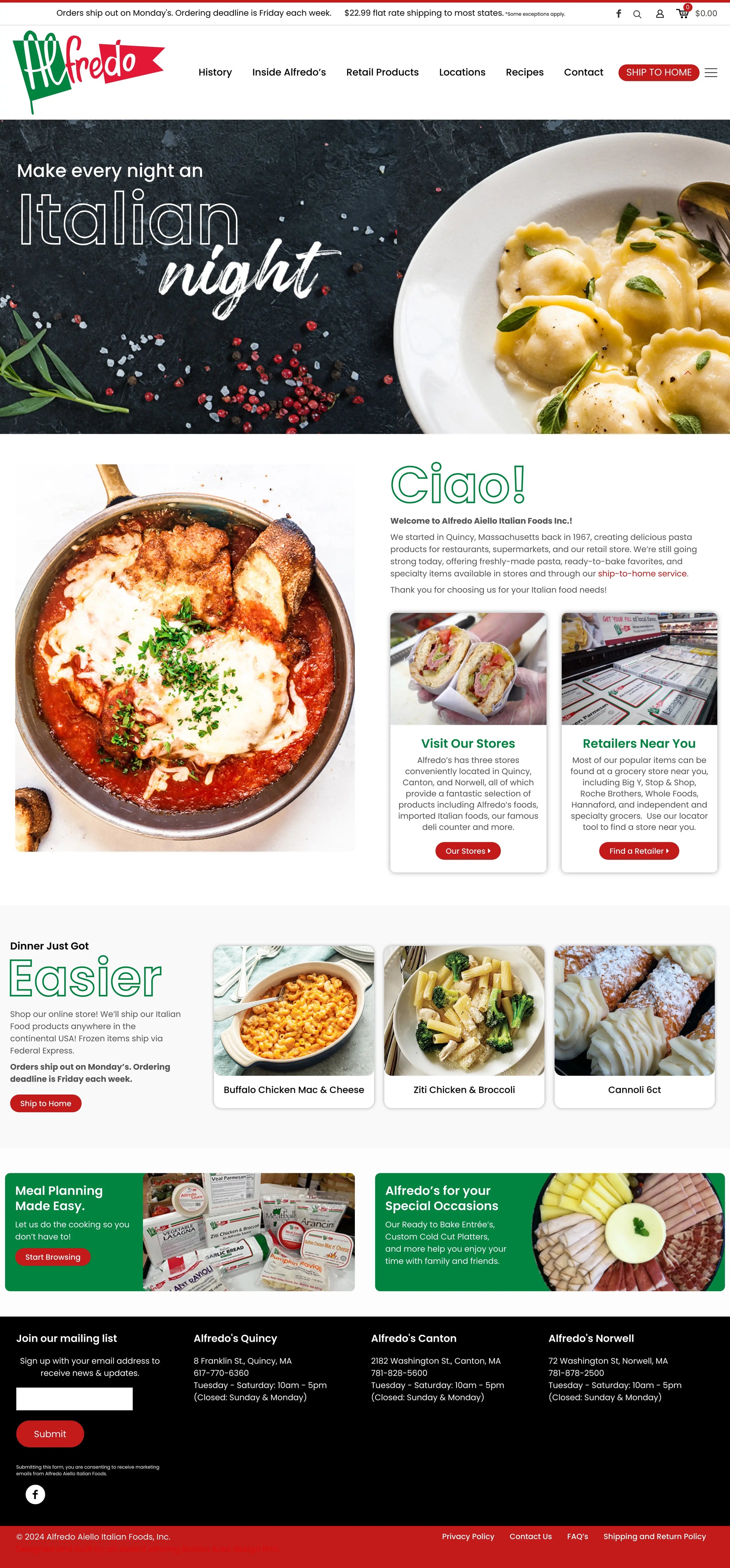 Screenshot: the ​Alfredo's Italian Foods website.