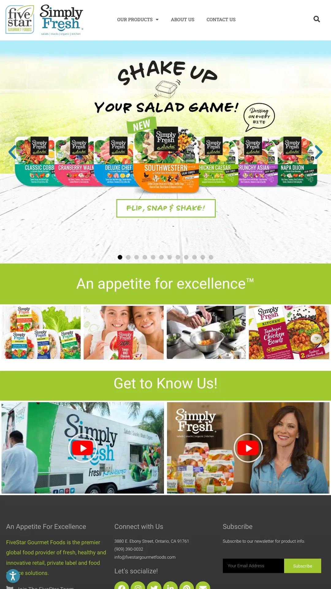 Screenshot: the FiveStar Gourmet Foods website.