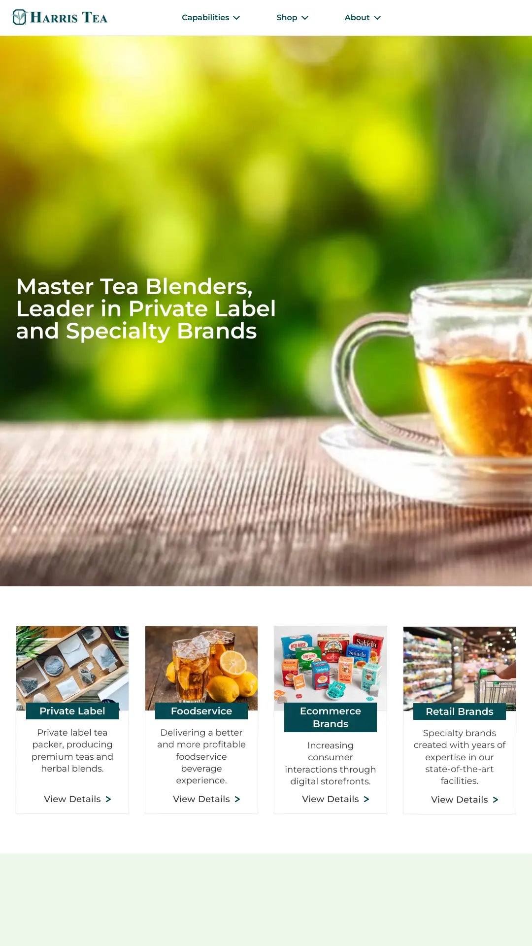 Screenshot: the Harris Tea Co website.