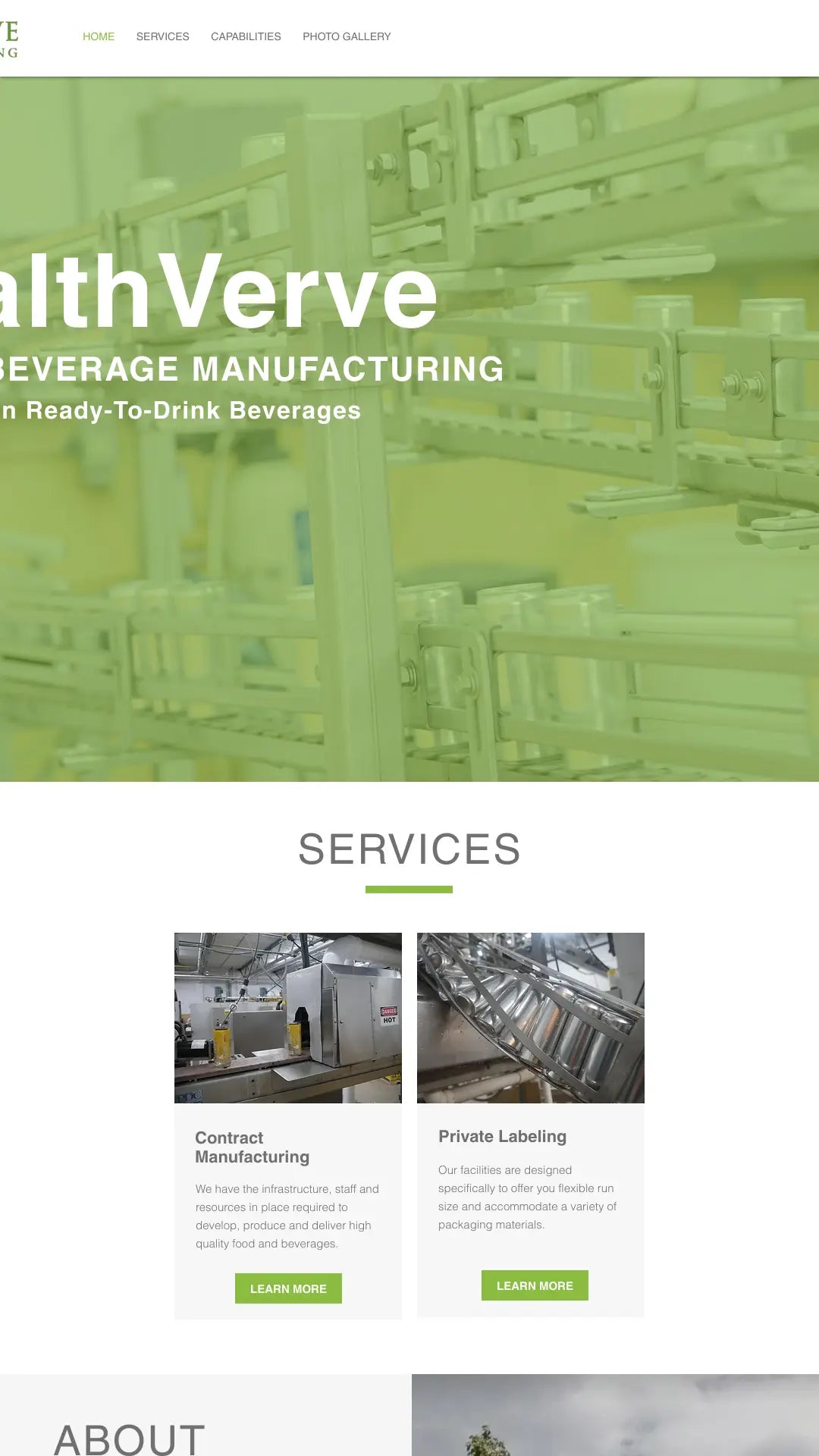 Screenshot: the Healthverve Food Manufacturing U.S.A. website.