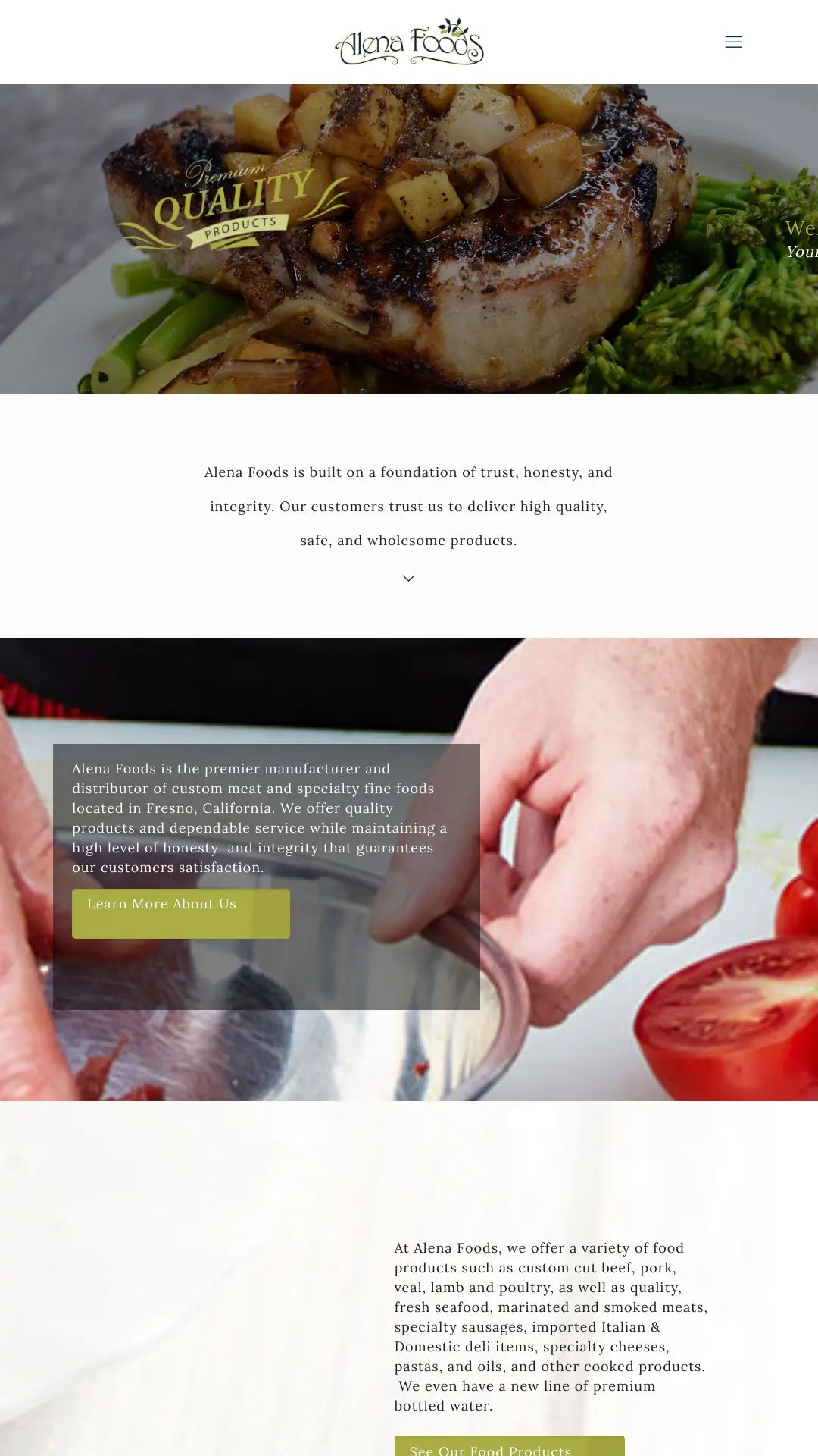 Screenshot: the Alena Foods, Inc. website.