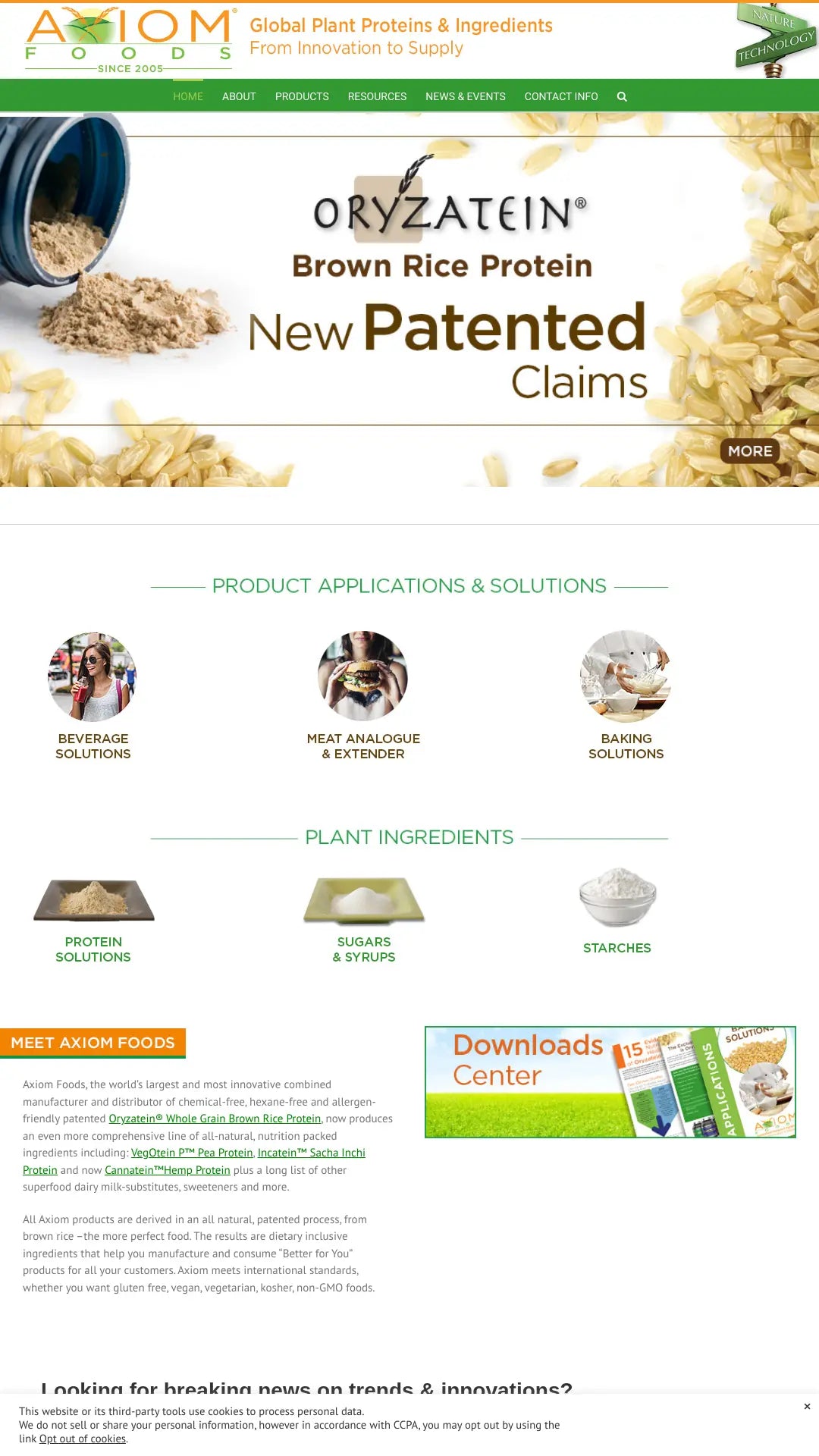 Screenshot: the Axiom Foods website.