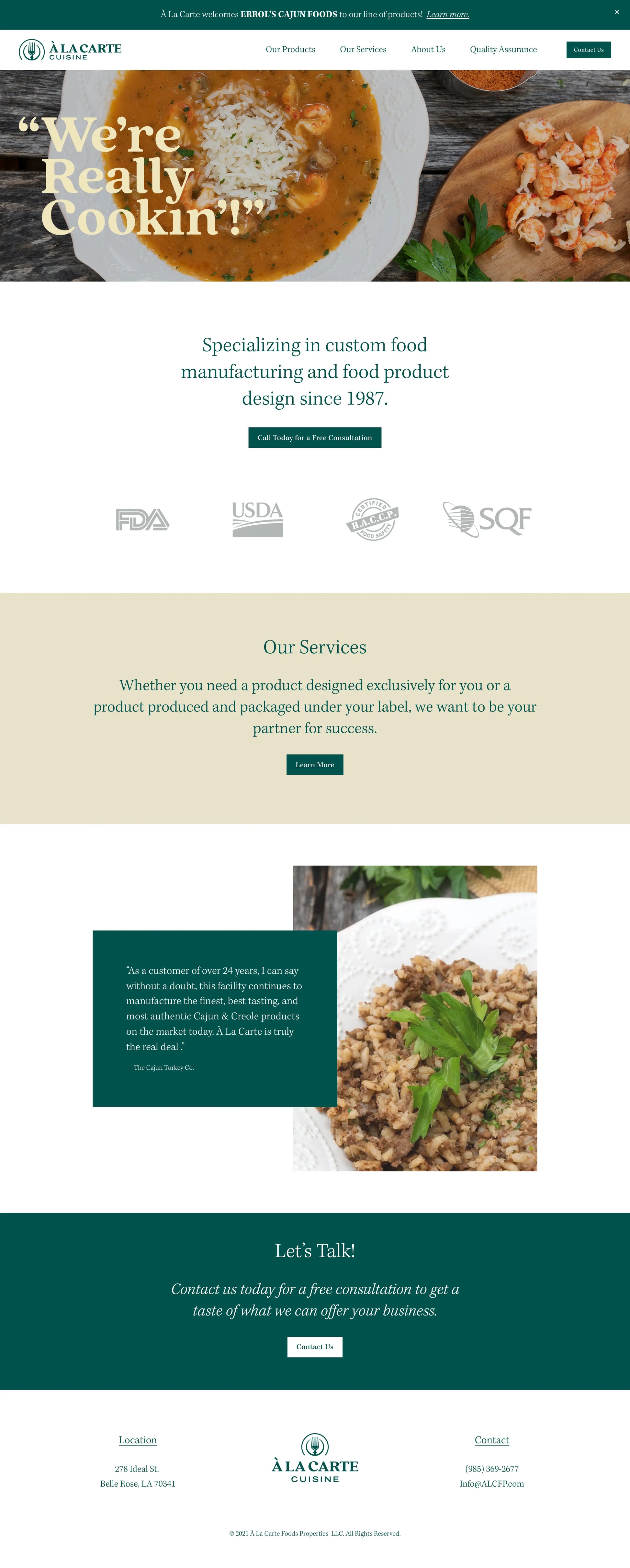 Screenshot: the Á La Carte Cuisine website.