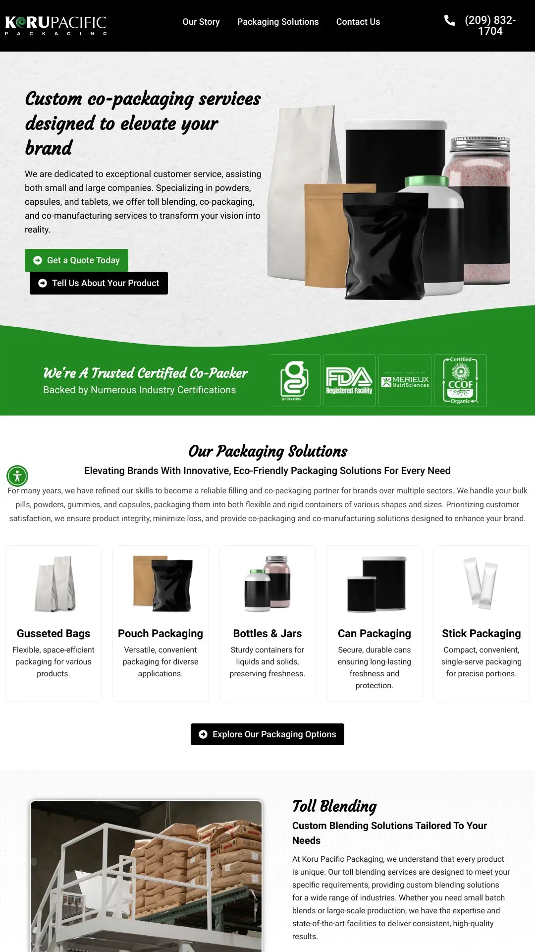 Screenshot: the Koru Pacific Packaging, Inc. website.