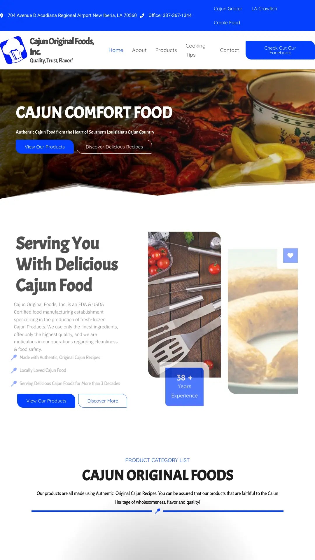 Screenshot: the Cajun Original Foods Inc. website.