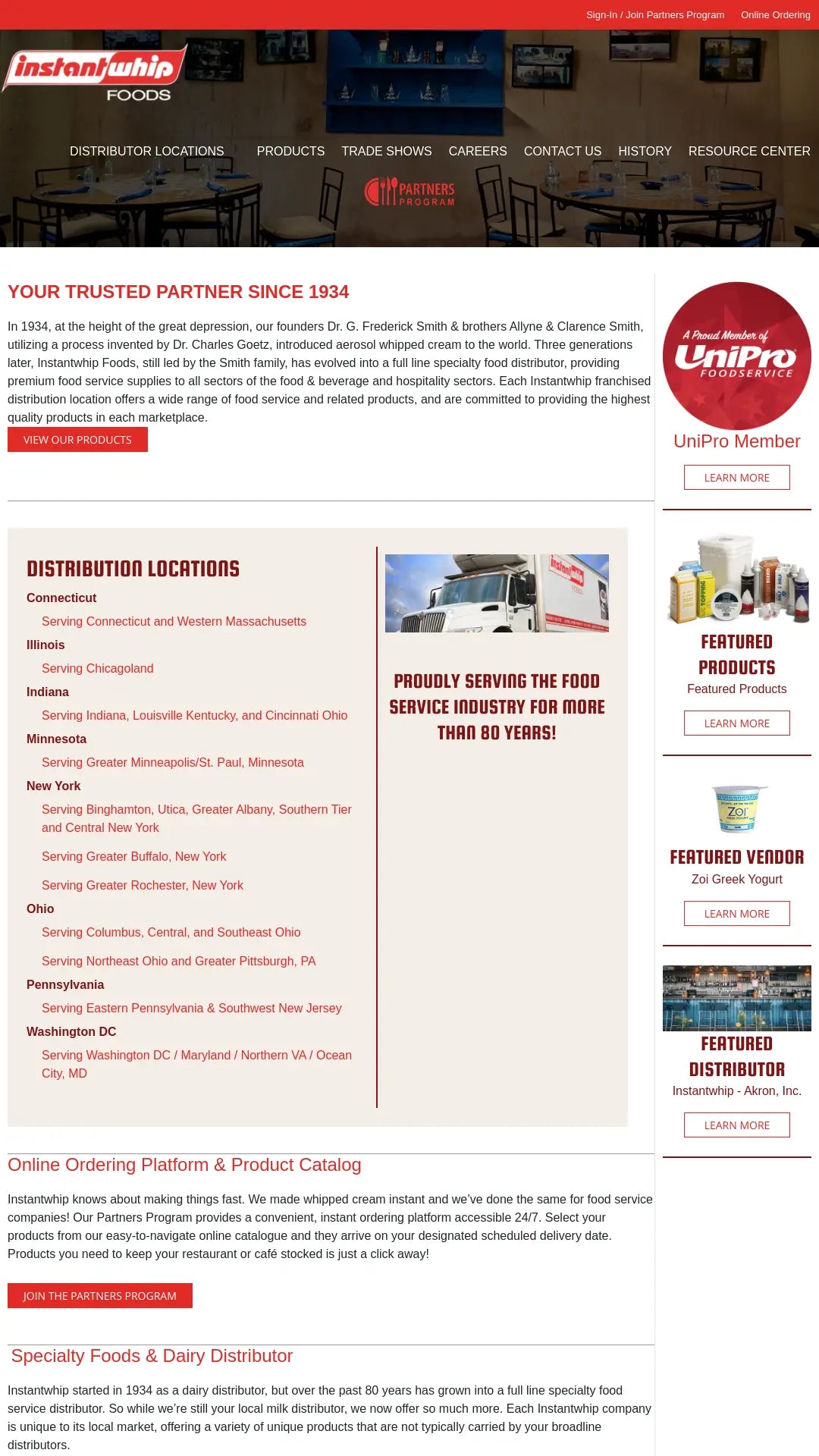 Screenshot: the Instantwhip Foods website.