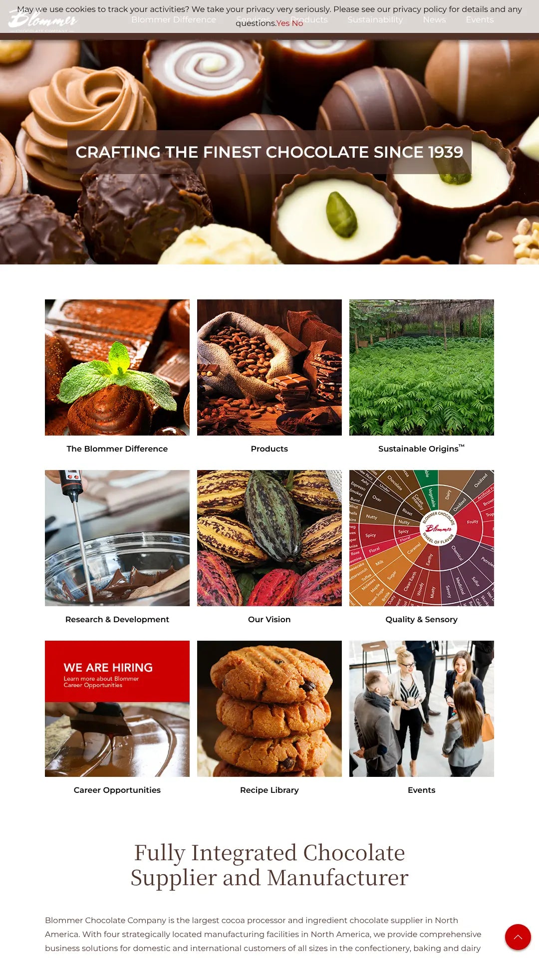 Screenshot: the Blommer Chocolate website.