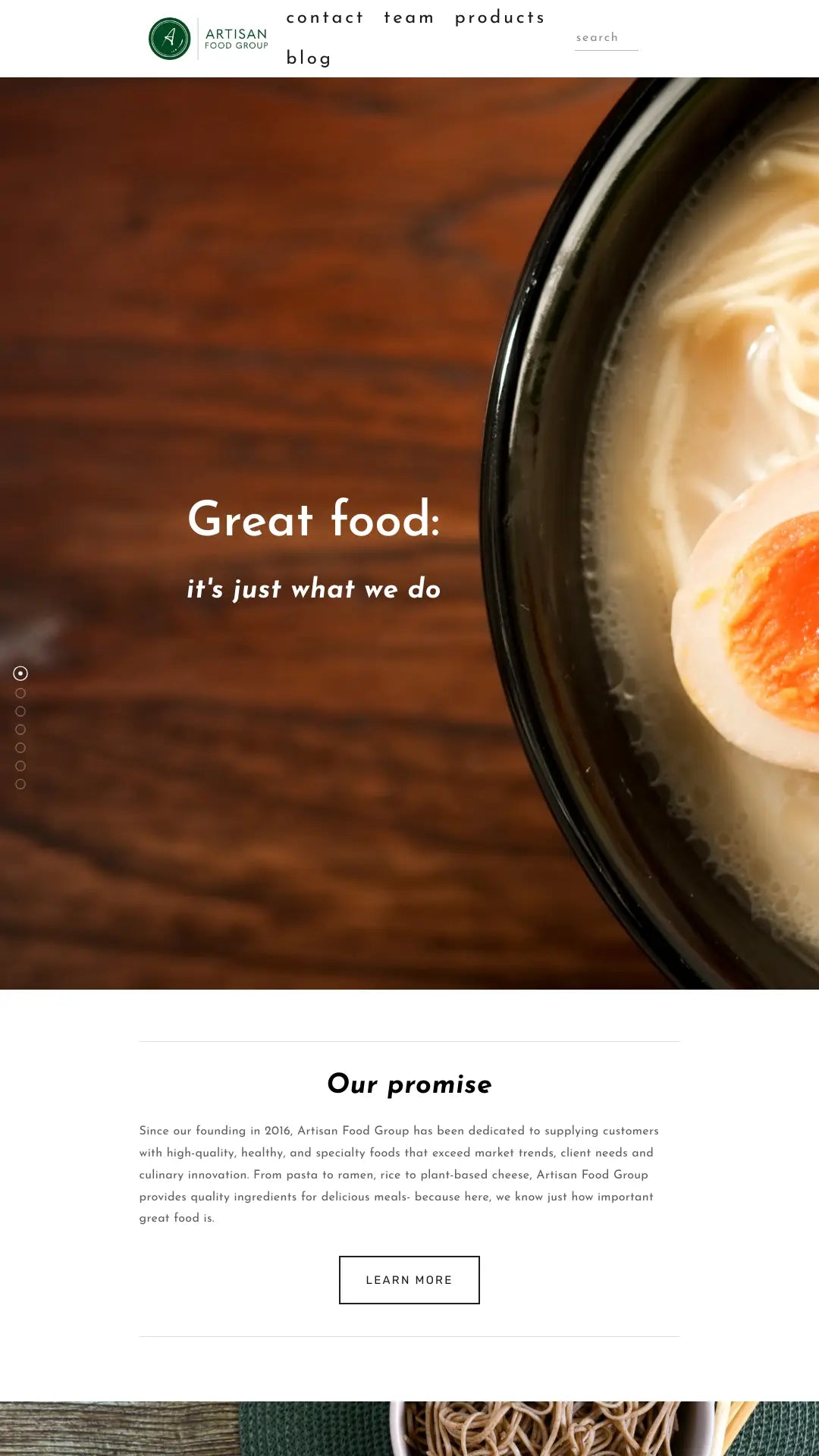 Screenshot: the Artisan Food Group website.