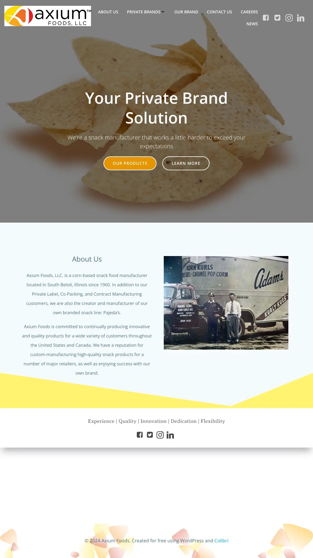 Screenshot: the Axium Foods website.