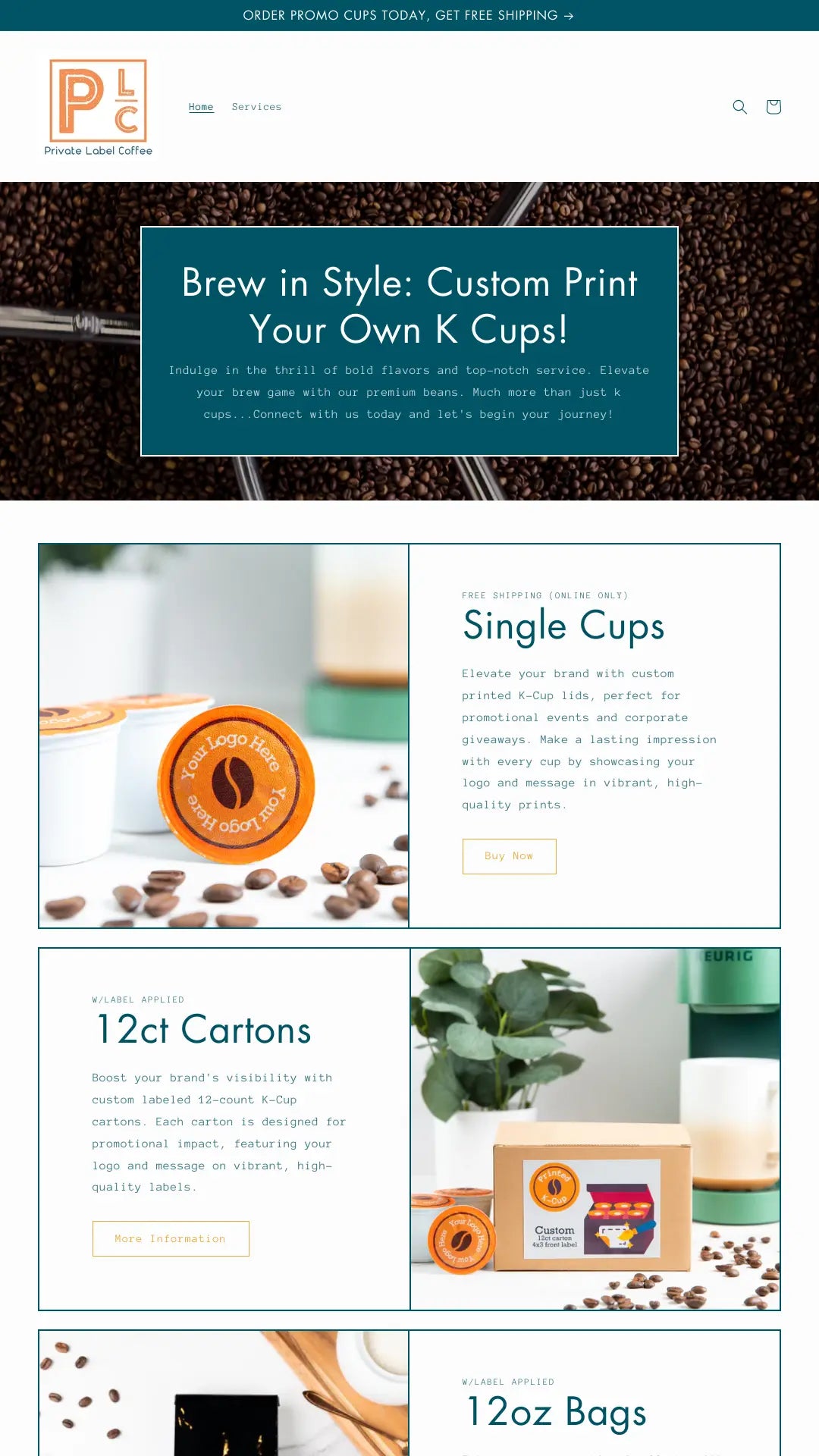 Screenshot: the Private Label Coffee.biz website.