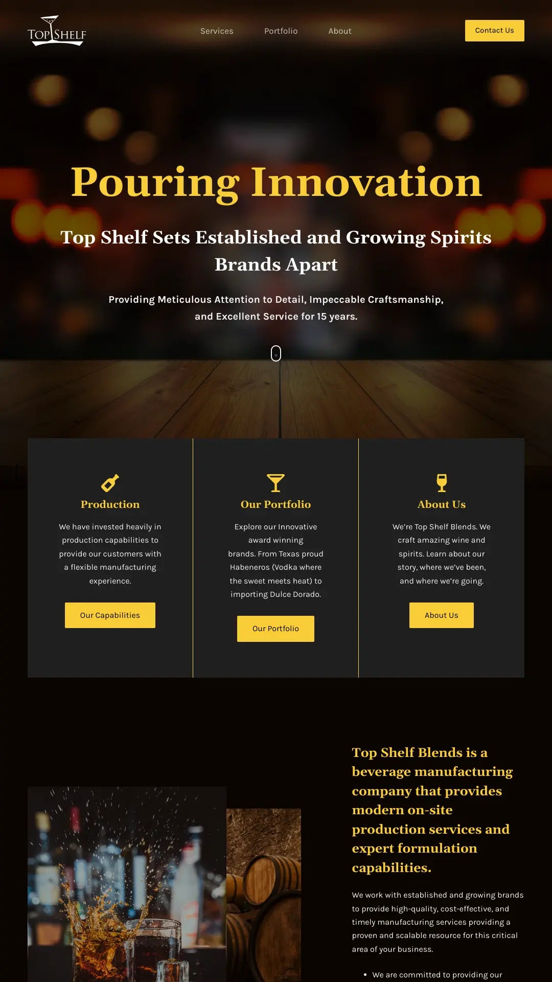 Screenshot: the Top Shelf Blends website.