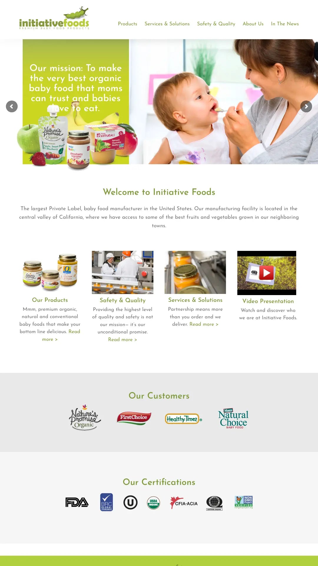 Screenshot: the Initiative Foods website.