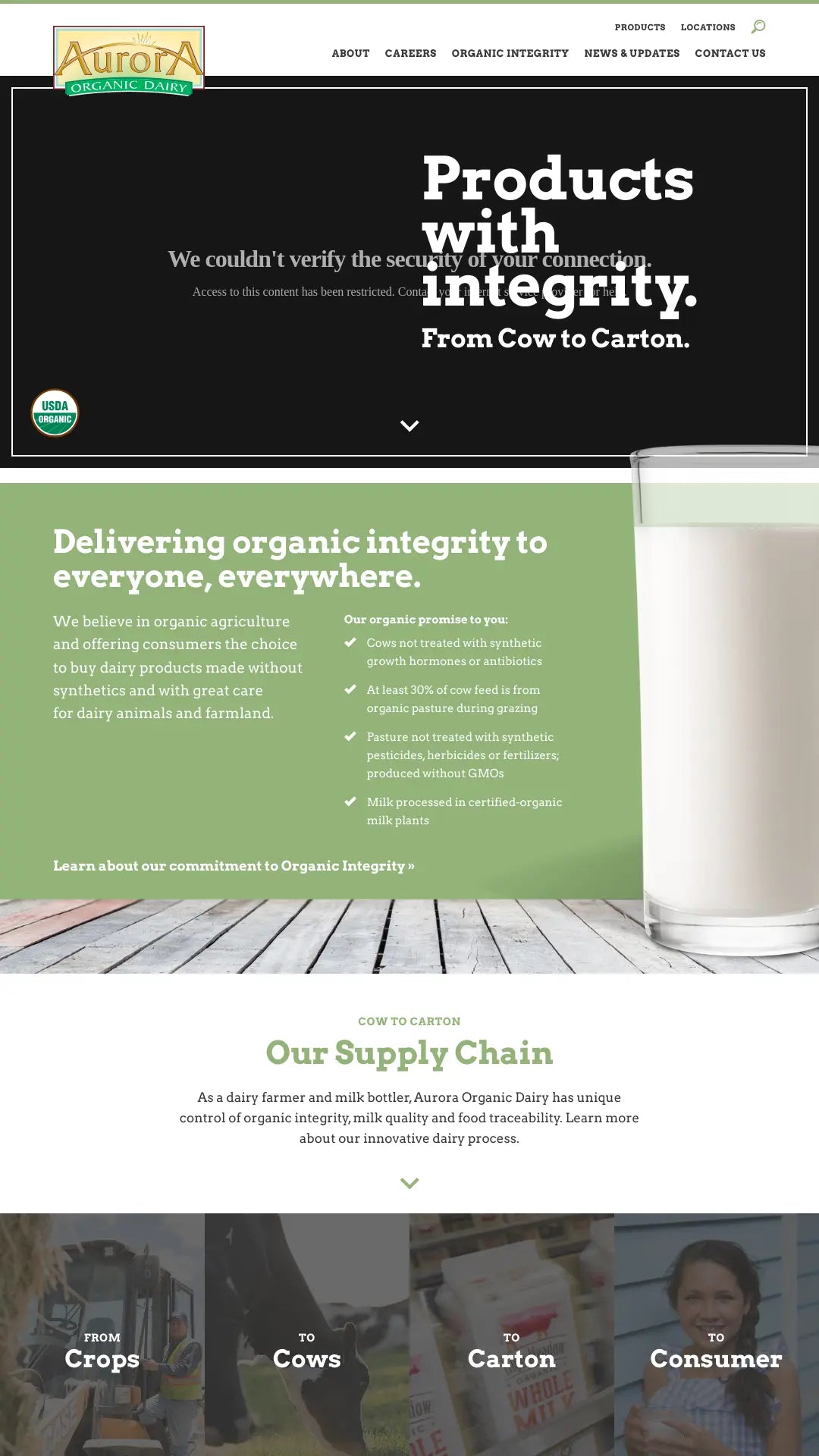 Screenshot: the Aurora Organic Dairy website.