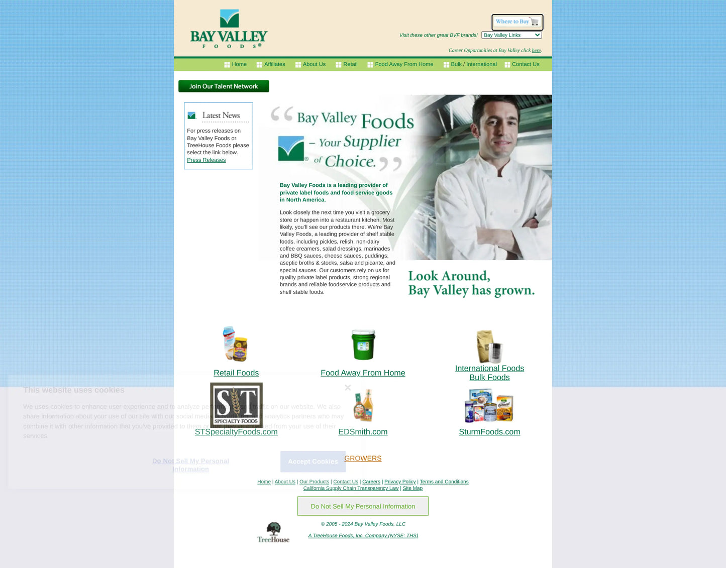 Screenshot: the Bay Valley Foods website.