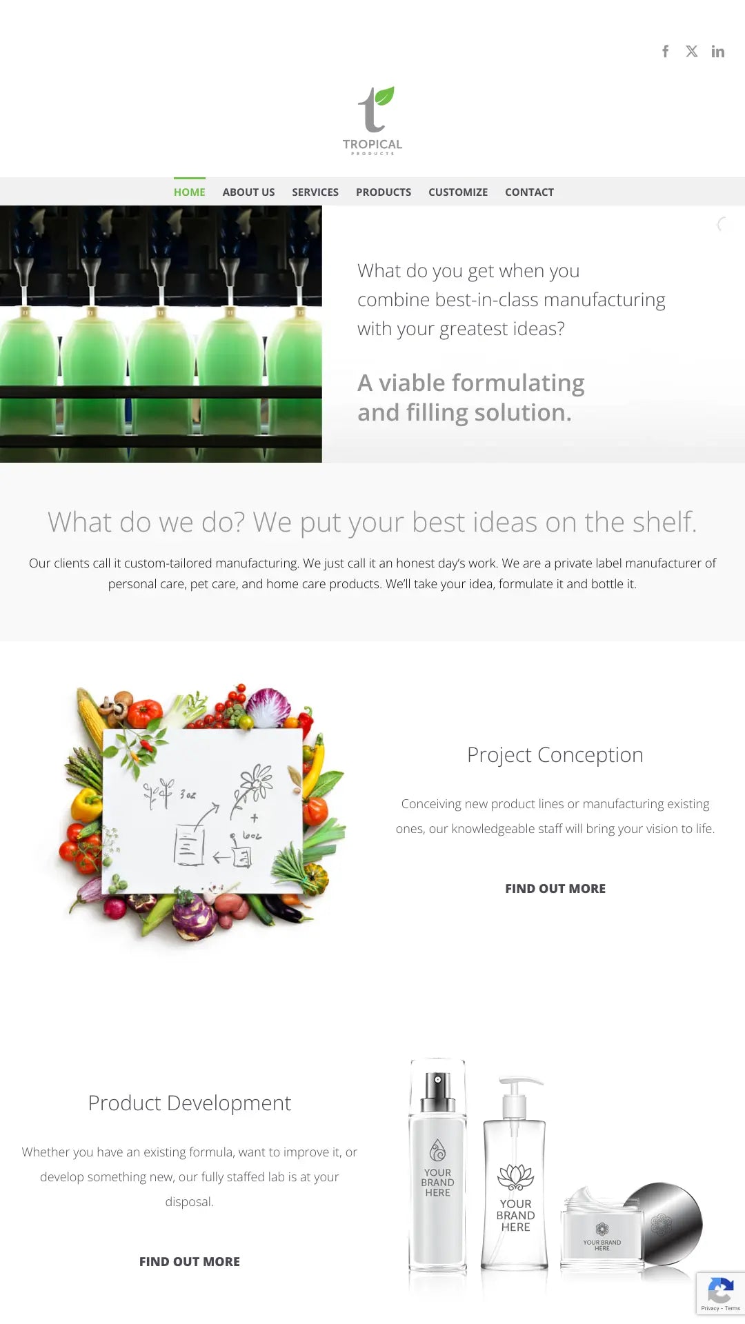 Screenshot: the Tropical Products website.