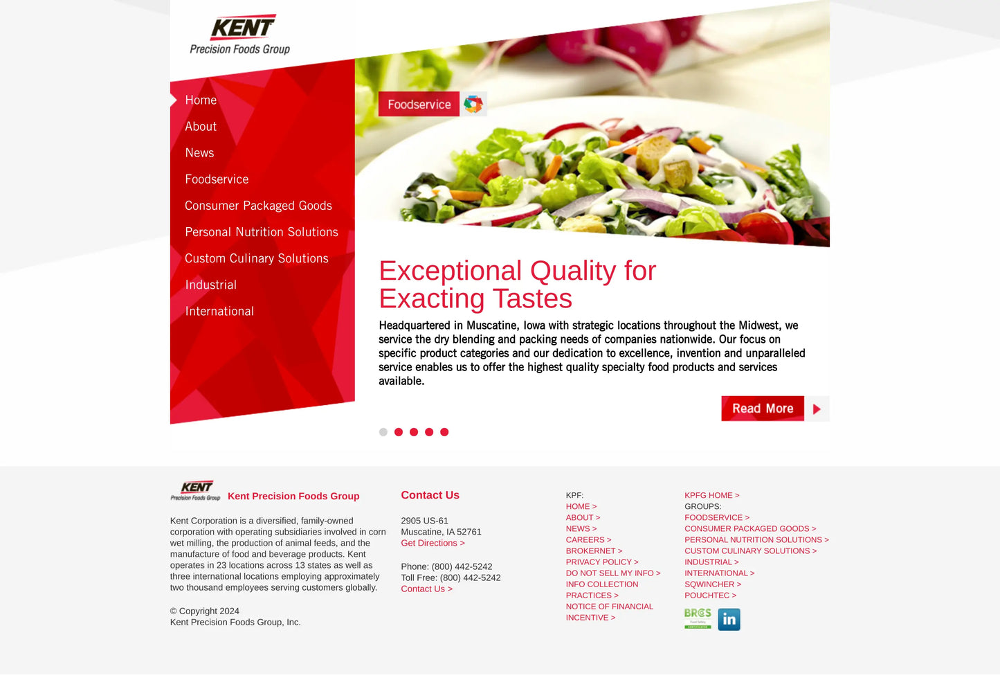 Screenshot: the Kent Precision Foods Group website.