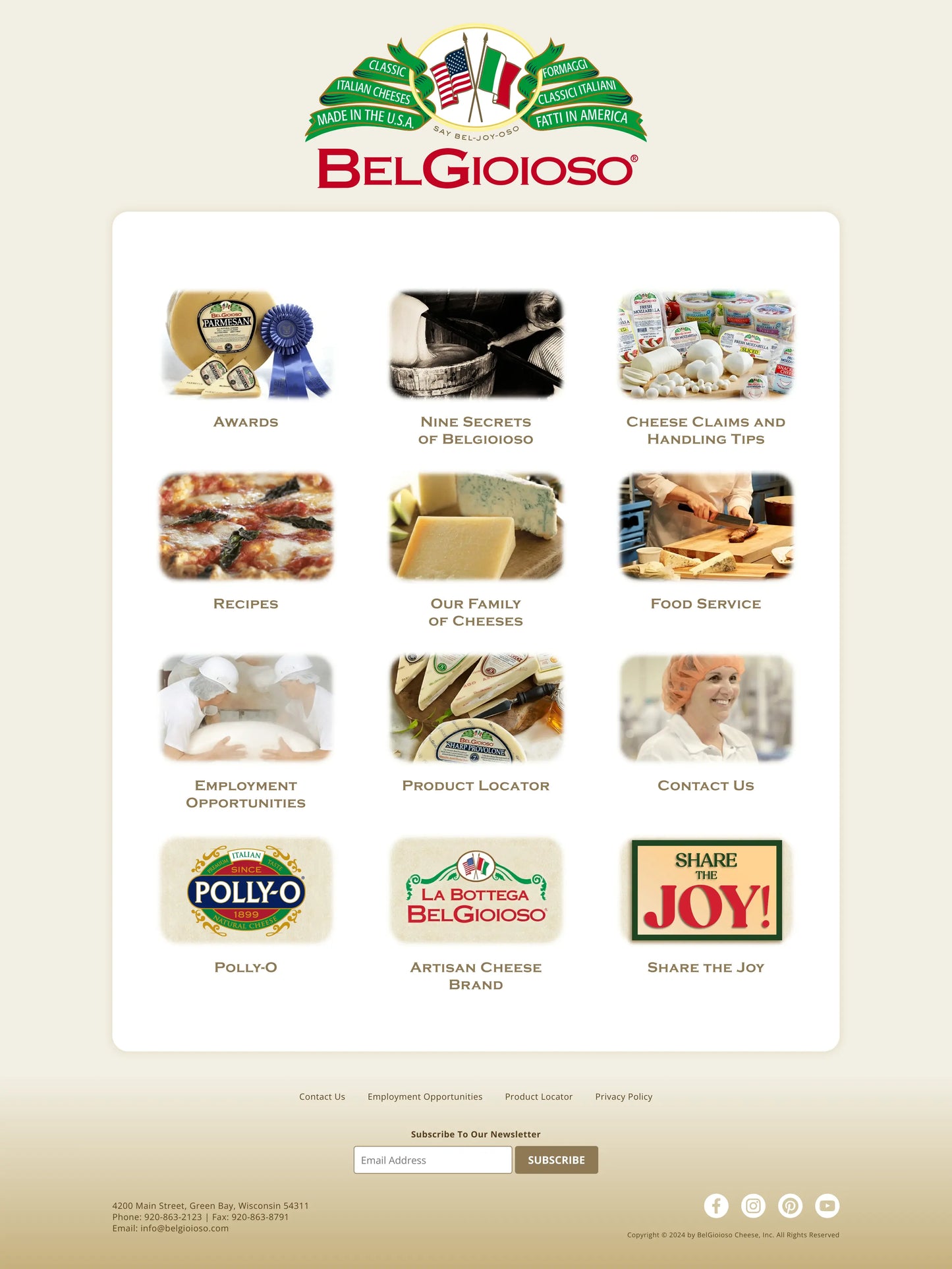 Screenshot: the BelGioioso Cheese Inc website.