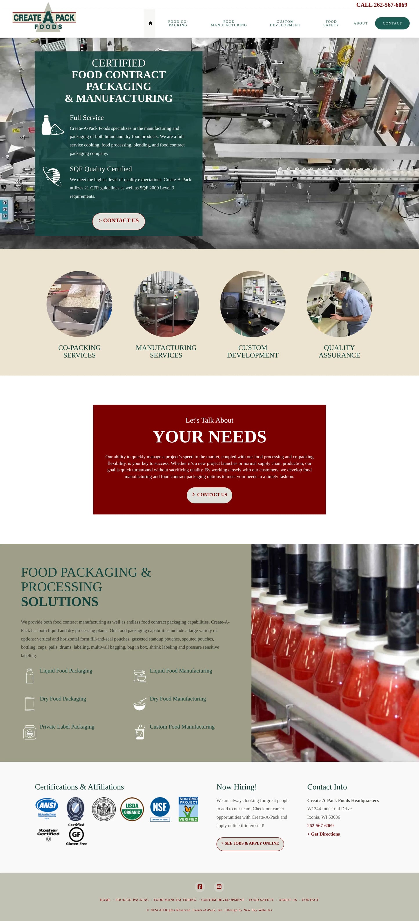 Screenshot: the Create-A-Pack Foods website.