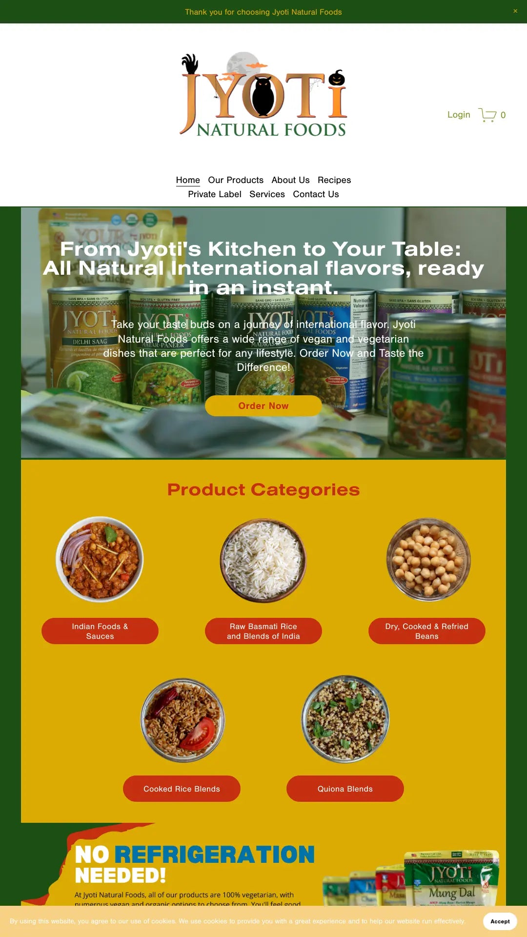 Screenshot: the Jyoti Foods website.